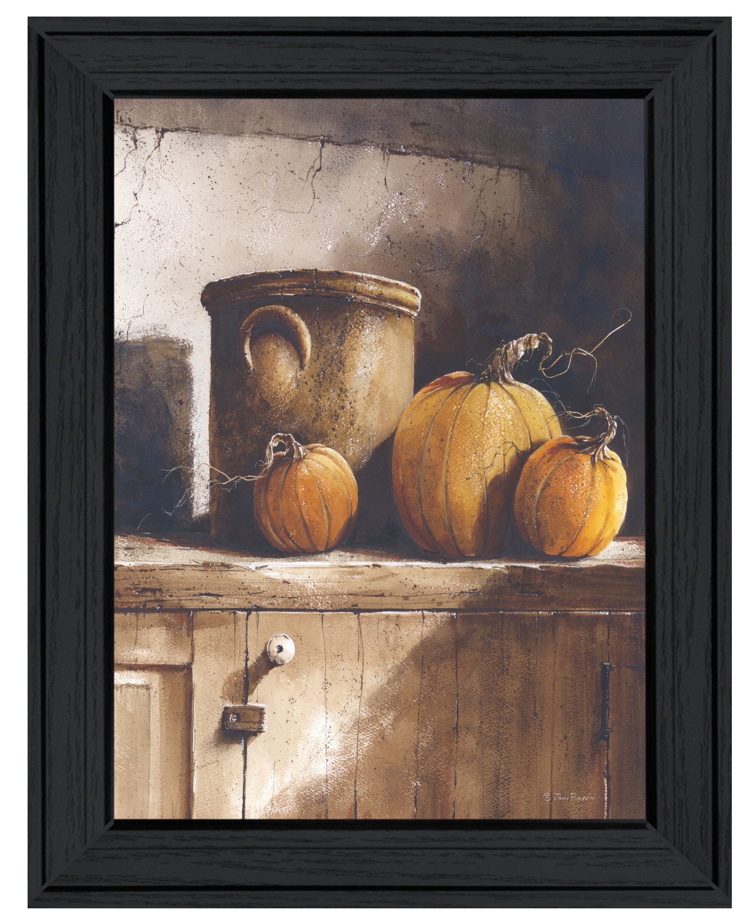 "Crocks and Pumpkins" by Artisan John Rossini, Ready to Hang Framed Print, Black Frame