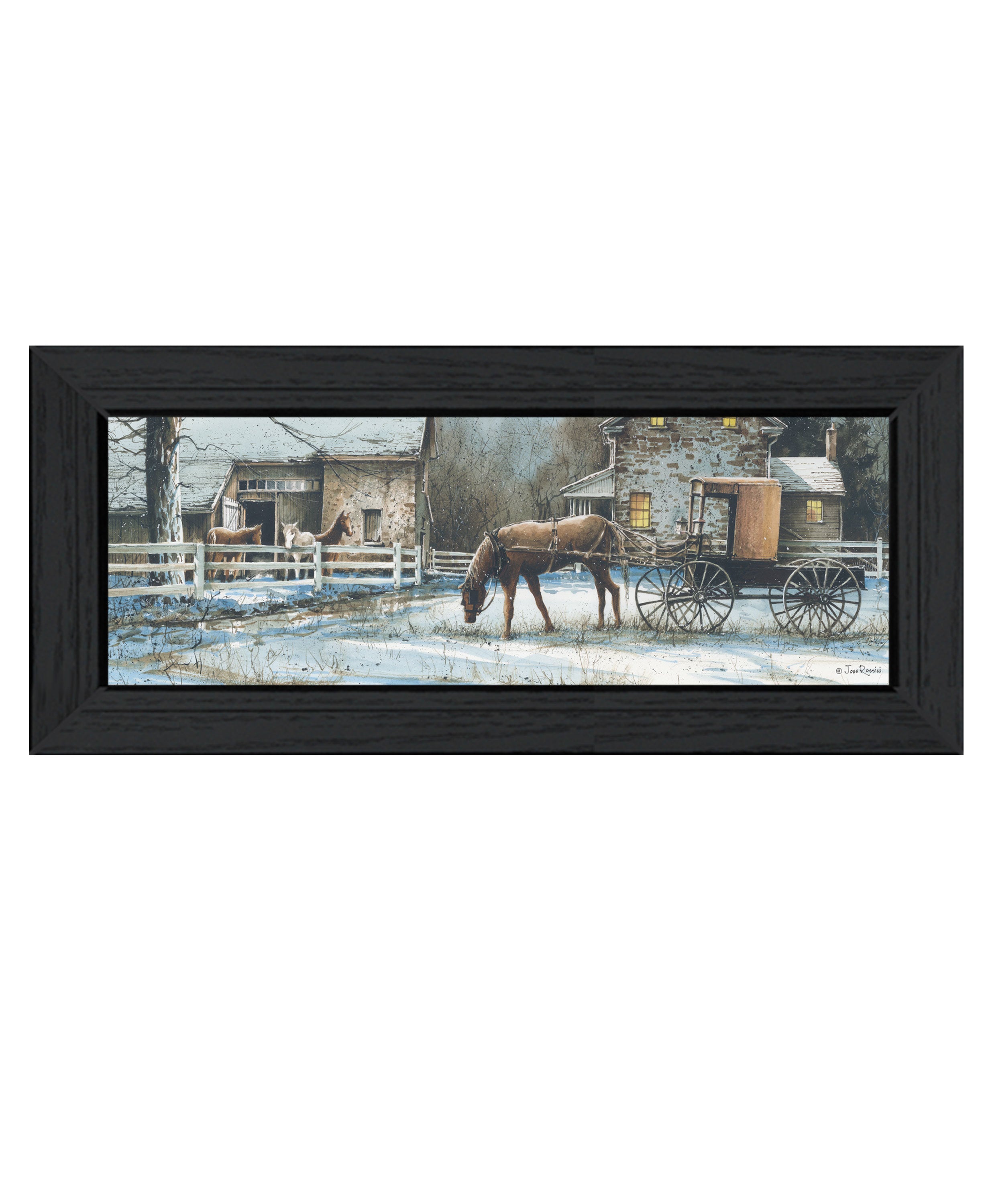 "Evening on the Farm" by Artisan John Rossini, Ready to Hang Framed Print, Black Frame