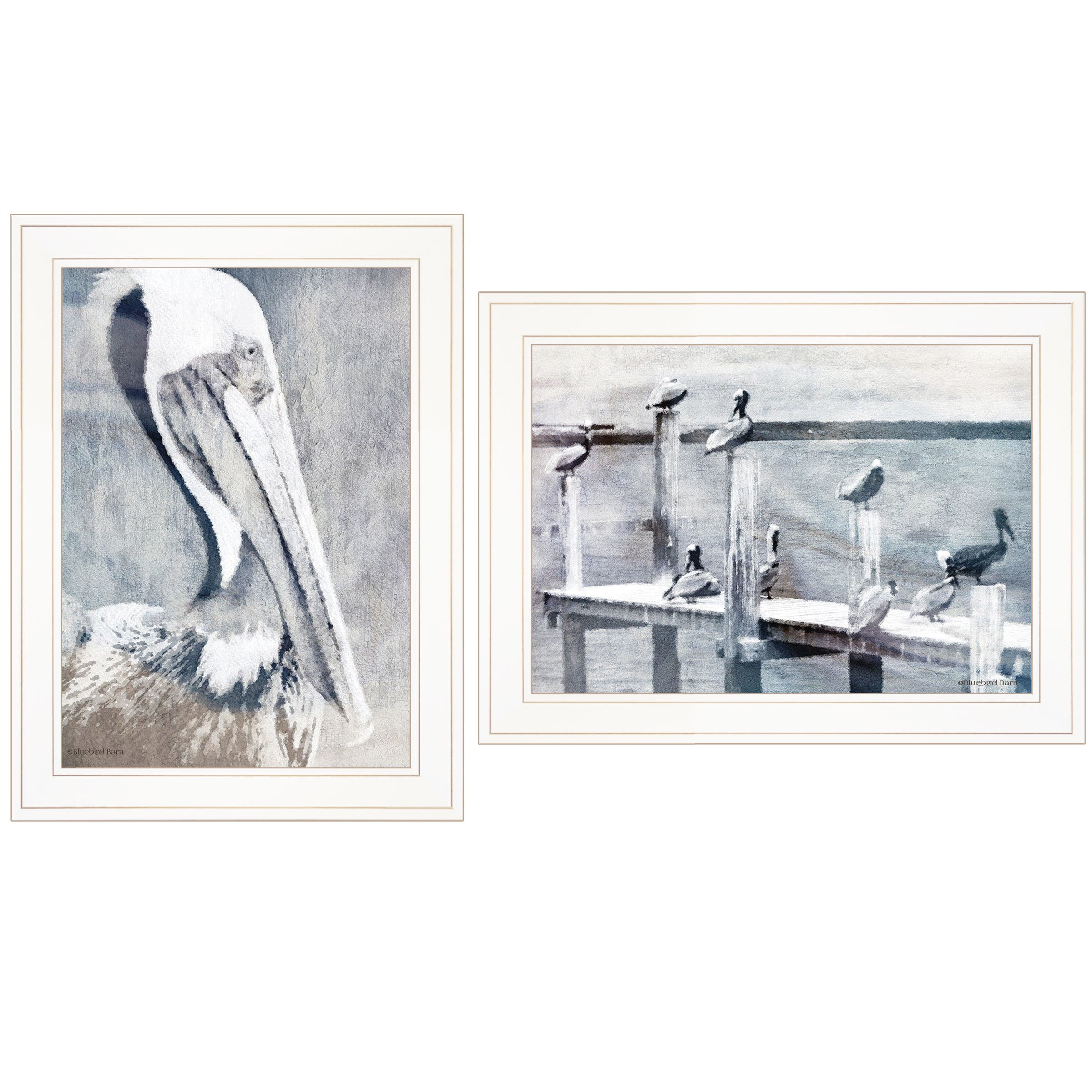 "Pelican Party" 2-Piece Vignette By Bluebird Barn, Ready to Hang Framed Print, White Frame