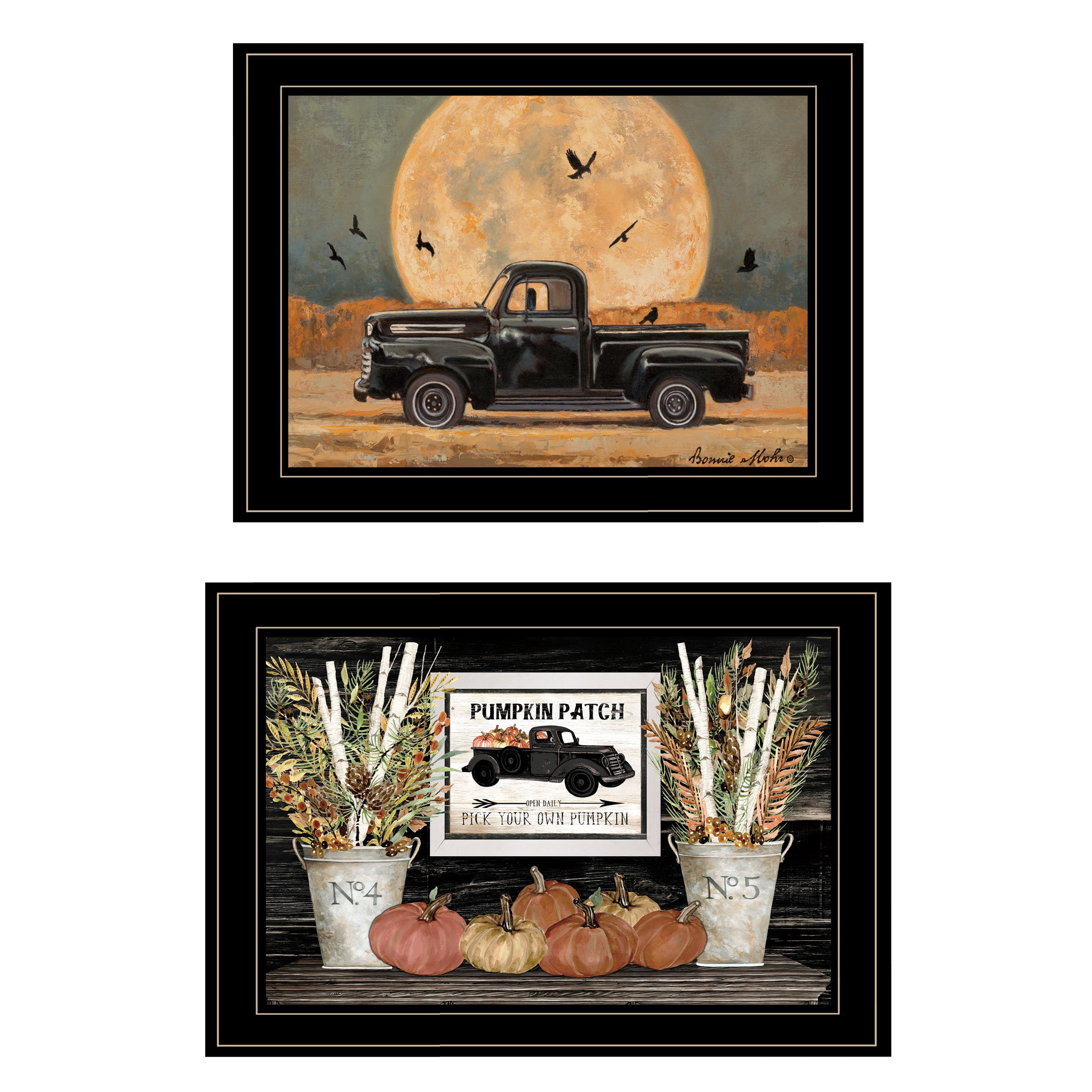 "Harvest Moon" 2-Piece Vignette By Cindy Jacobs & Bonnie Mohr, Ready to Hang Framed Print, Black Frame
