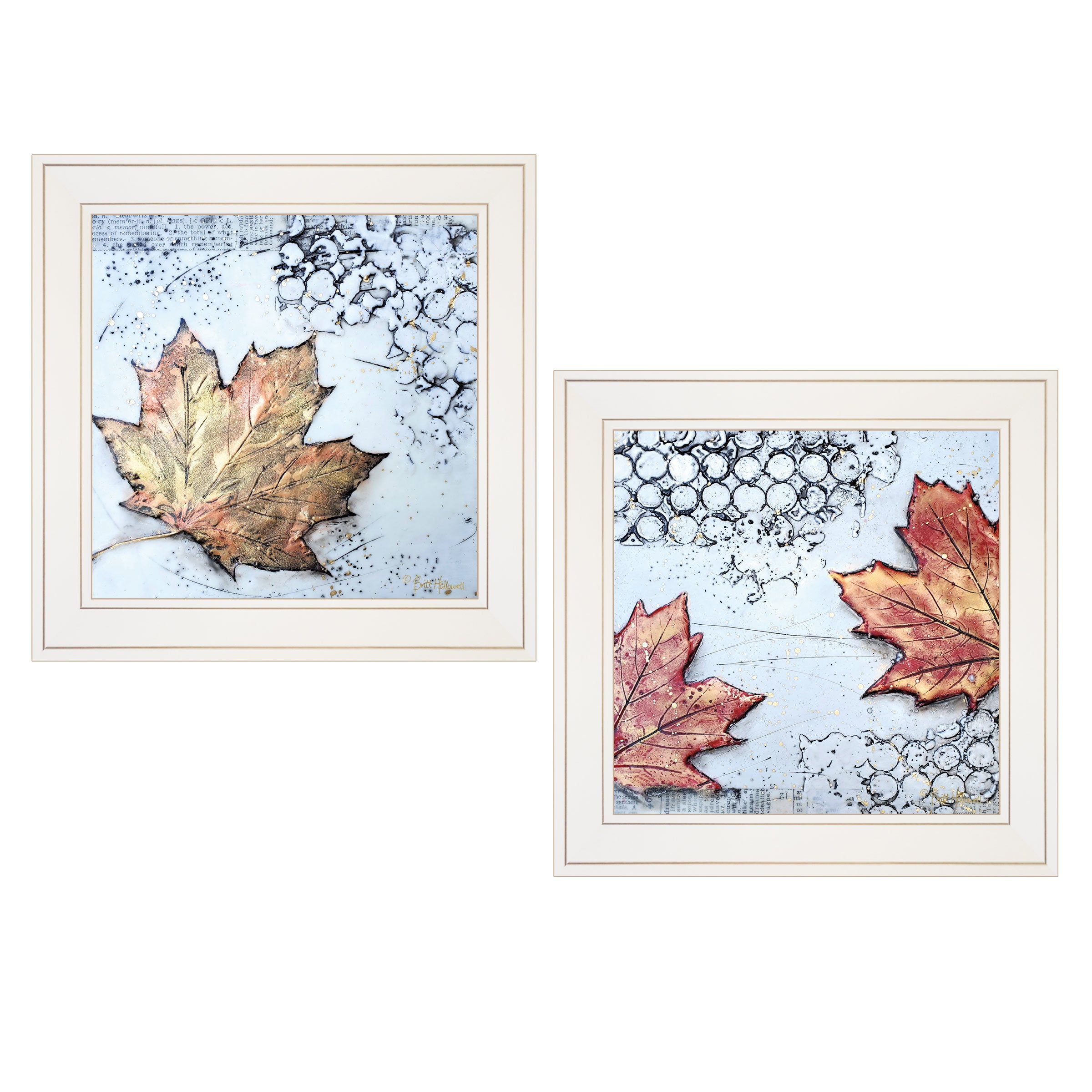 "Channeling Fall Leaves I & III" 2-Piece Vignette By Britt Hallowell, Ready to Hang Framed Print, White Frame