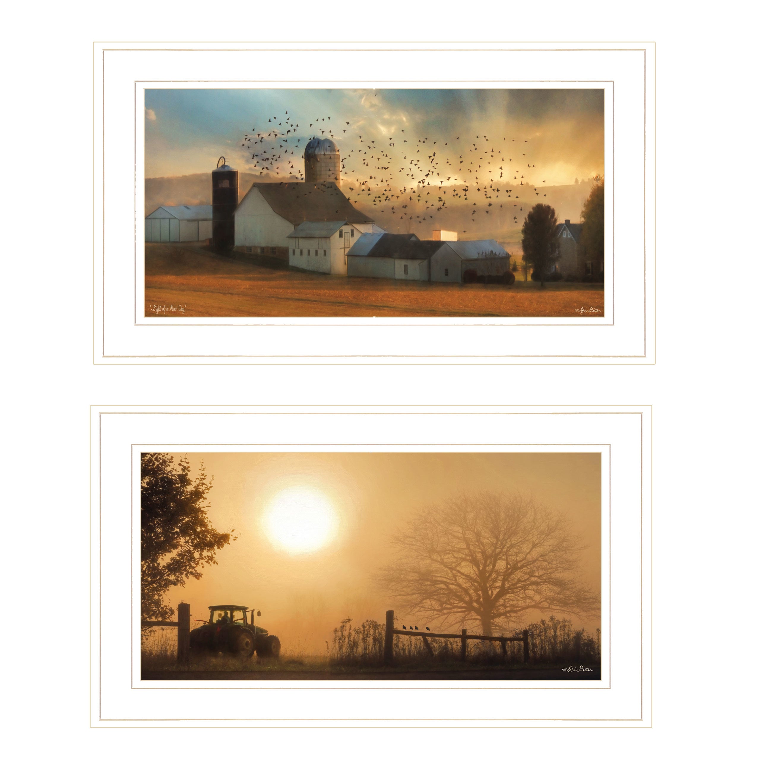 "Light of a New Day Collection" 2-Piece Vignette By Lori Deiter,, Ready to Hang Framed Print, White Frame