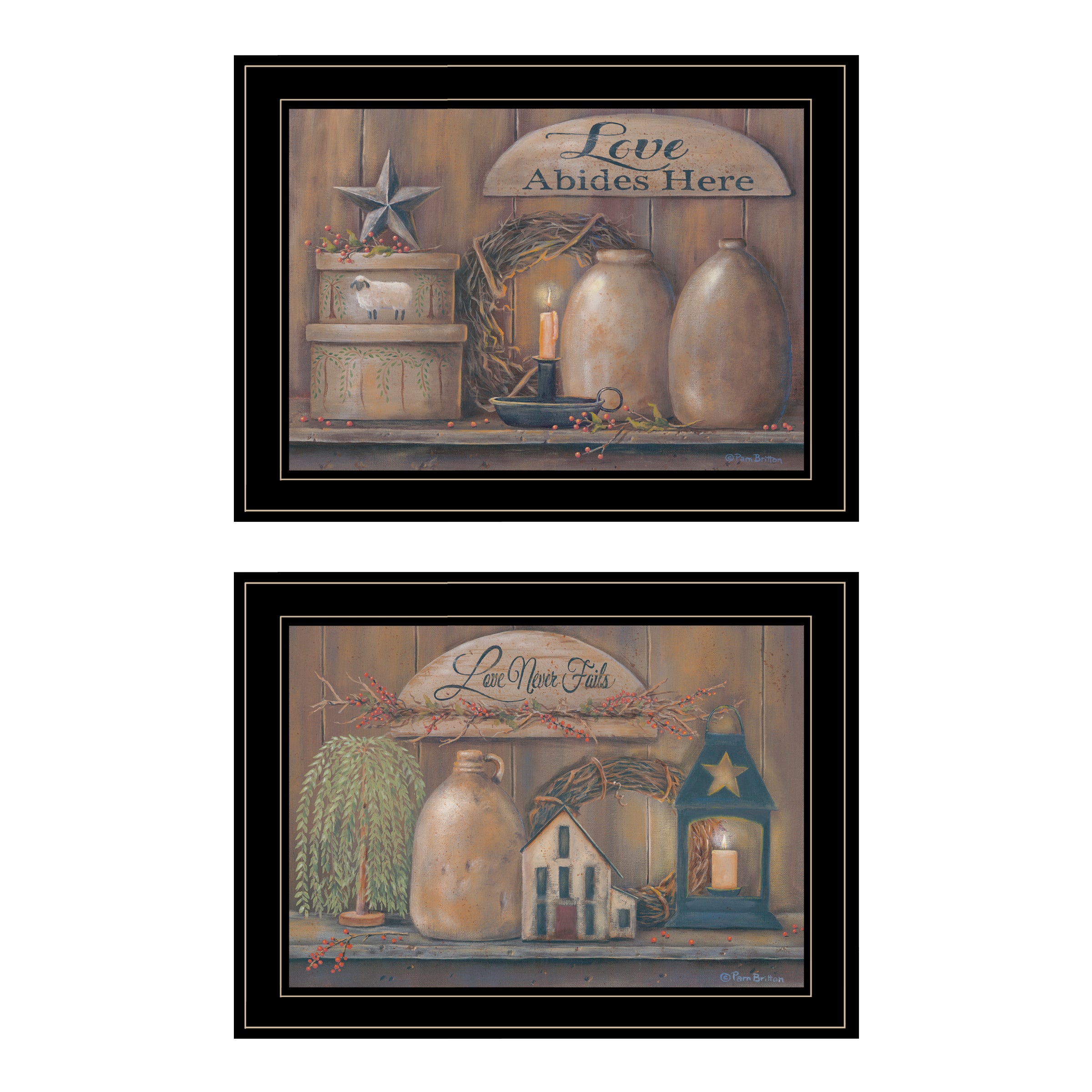 "Love Never Fails" 2-Piece Vignette By Pam Britton, Ready to Hang Framed Print, Black Frame