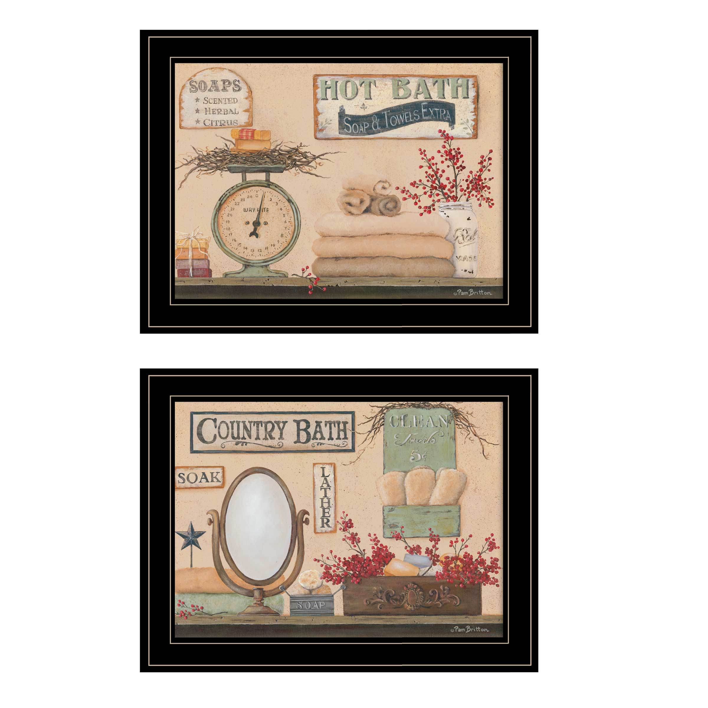 "Country Bath III" 2-Piece Vignette By Pam Britton, Ready to Hang Framed Print, Black Frame
