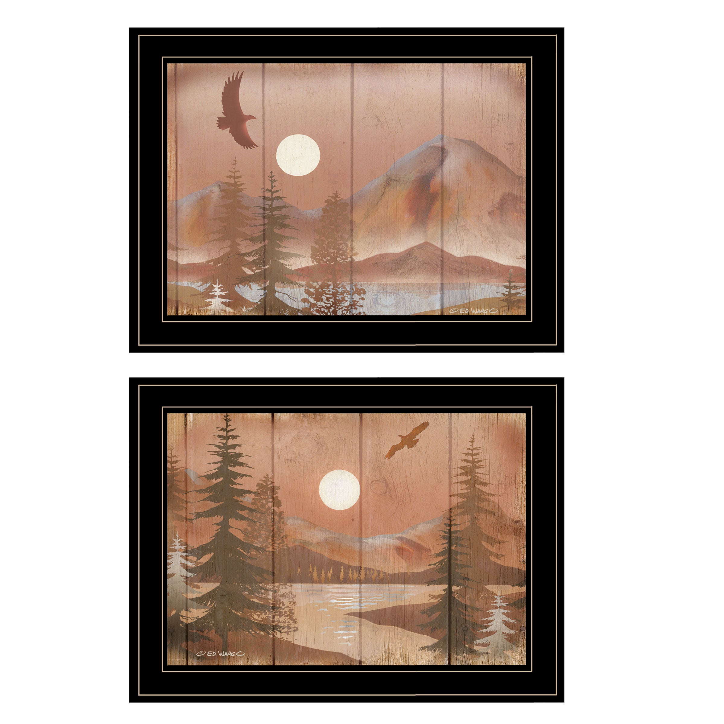 "Full Moon I & II" 2-Piece Vignette By Ed Wargo, Ready to Hang Framed Print, Black Frame