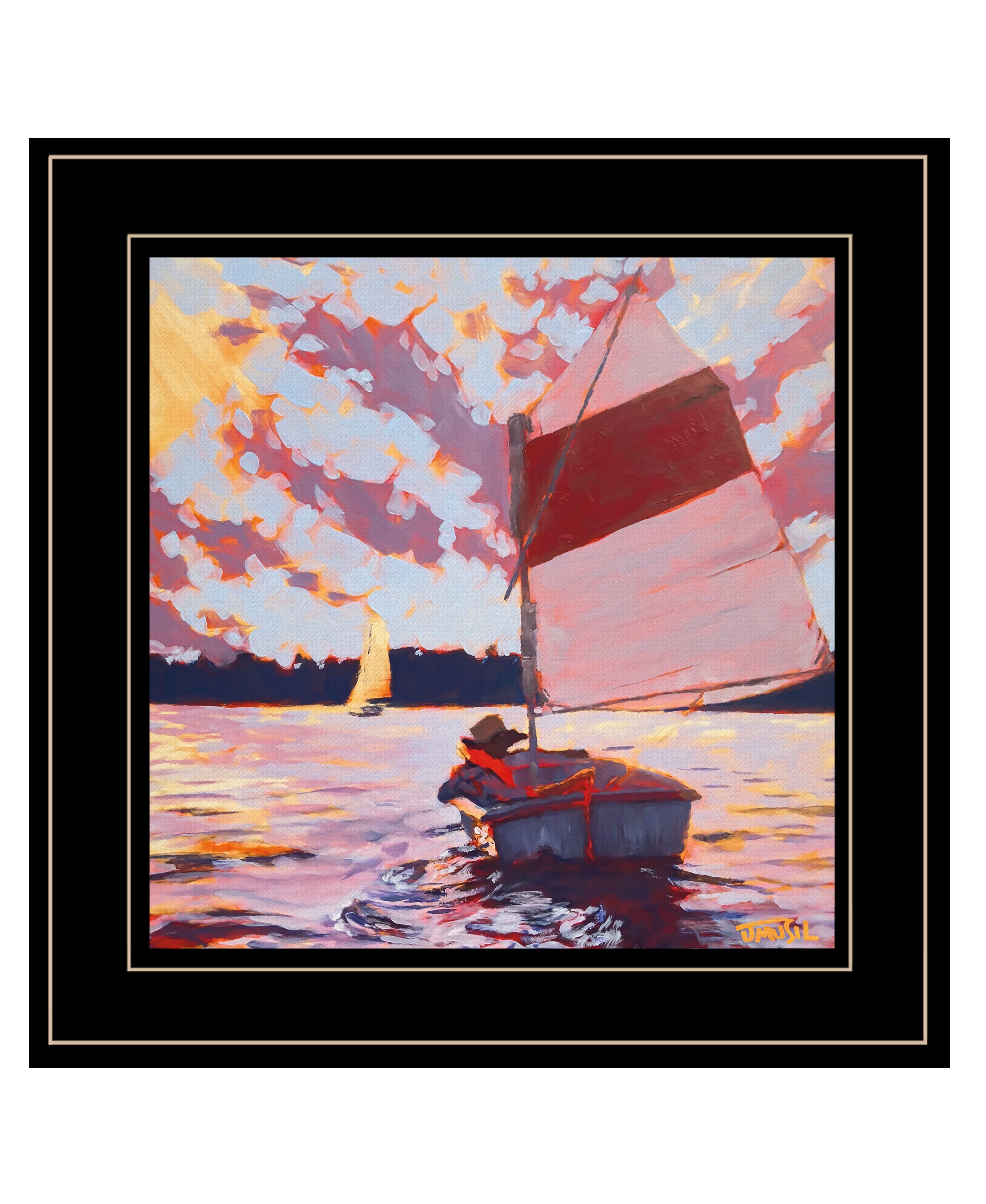 "Small Sailboat" by Jim Musial, Ready to Hang Framed Print, Black Frame