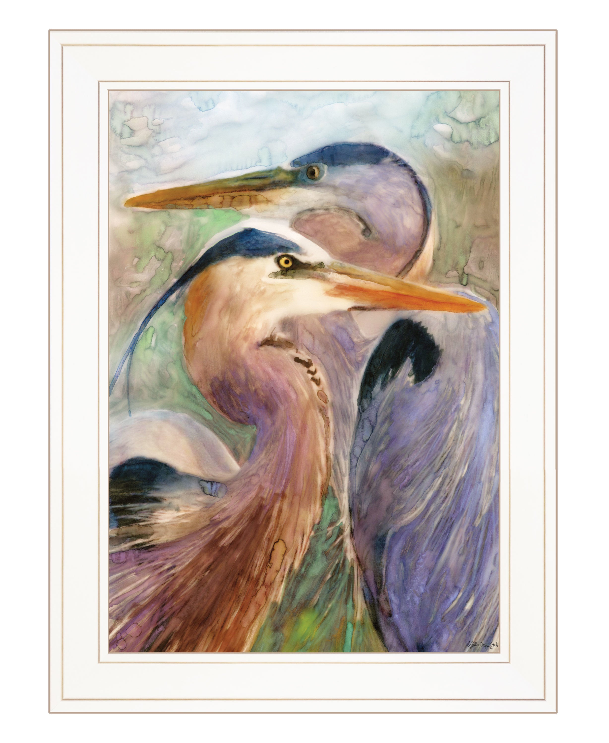 "Blue Heron Duet" by Stellar Design Studio, Ready to Hang Framed Print, White Frame