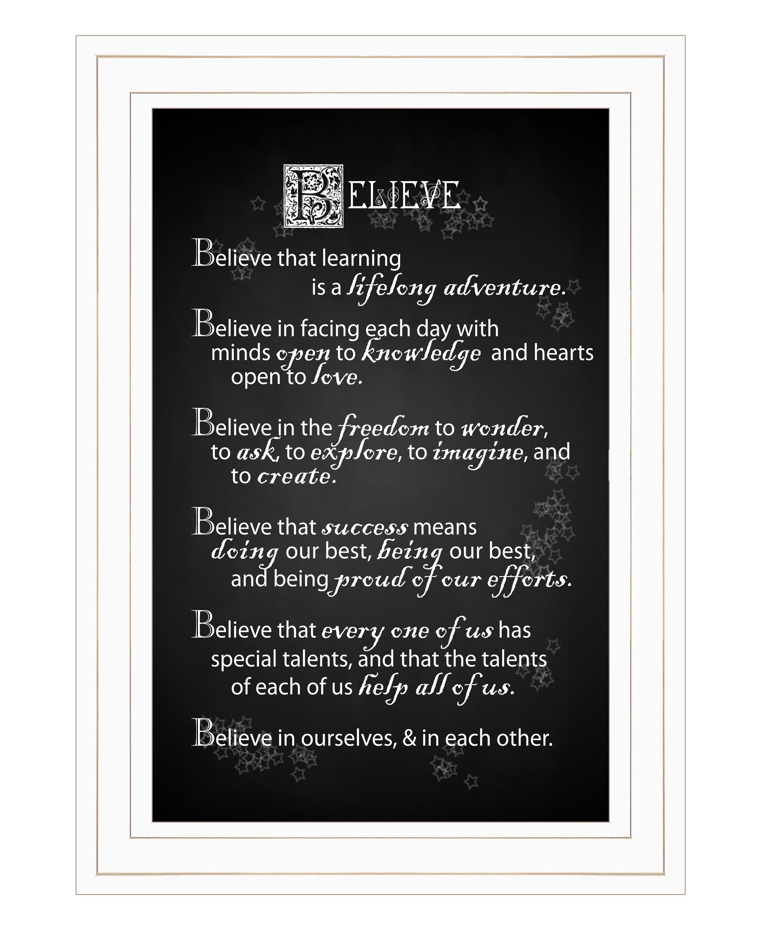 "Believe" by Trendy Décor 4U, Ready to Hang Framed Print, White Frame
