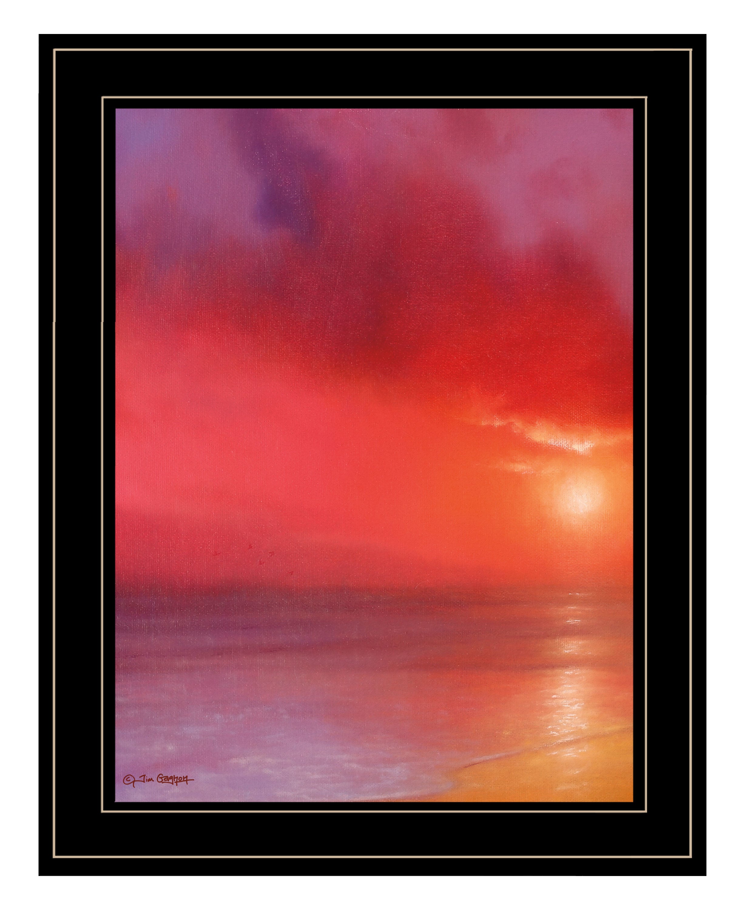 "Sunset In Red" by Tim Gagnon, Ready to Hang Framed Print, Black Frame