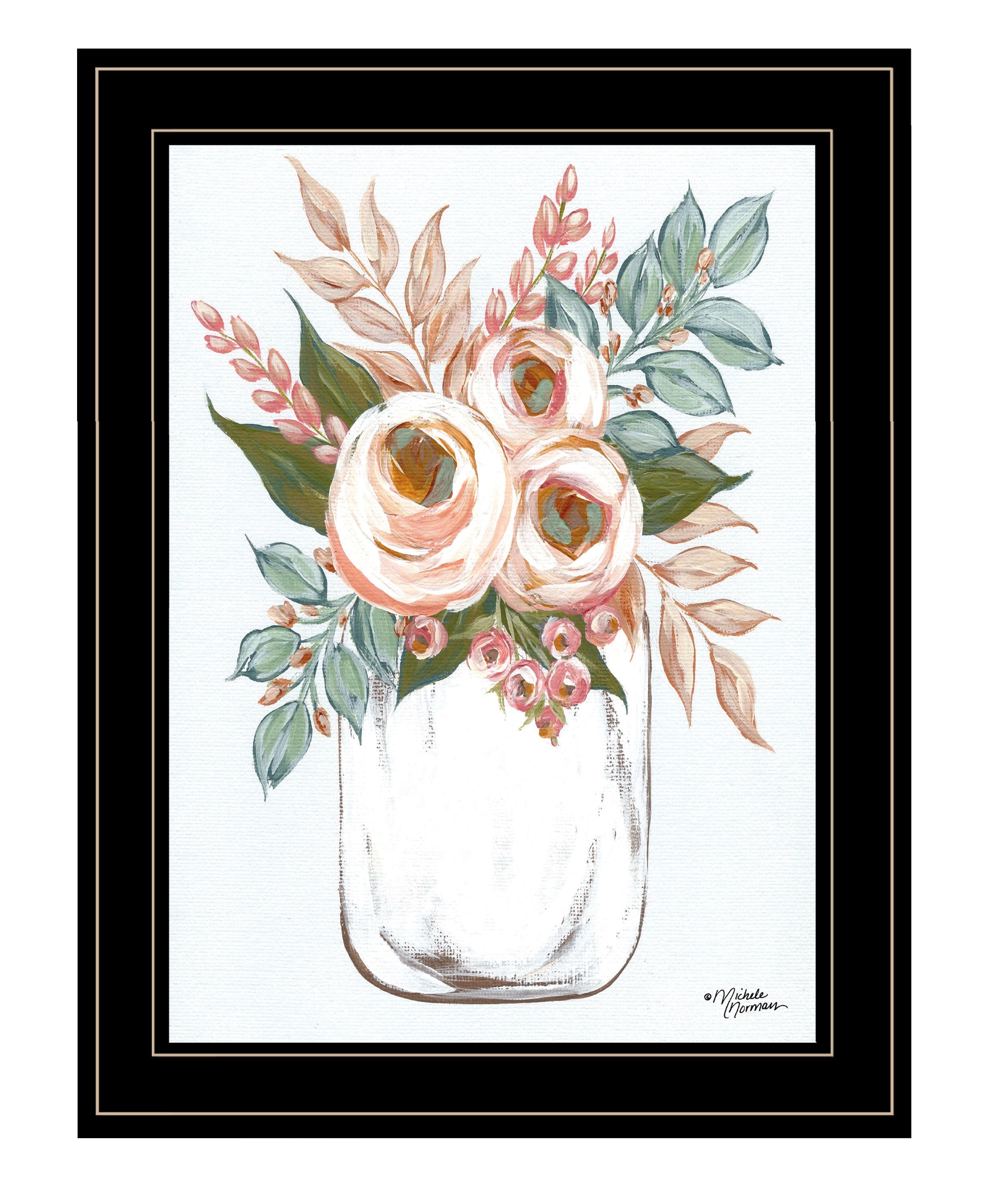 "Floral Jar" by Michele Norman, Ready to Hang Framed Print, Black Frame