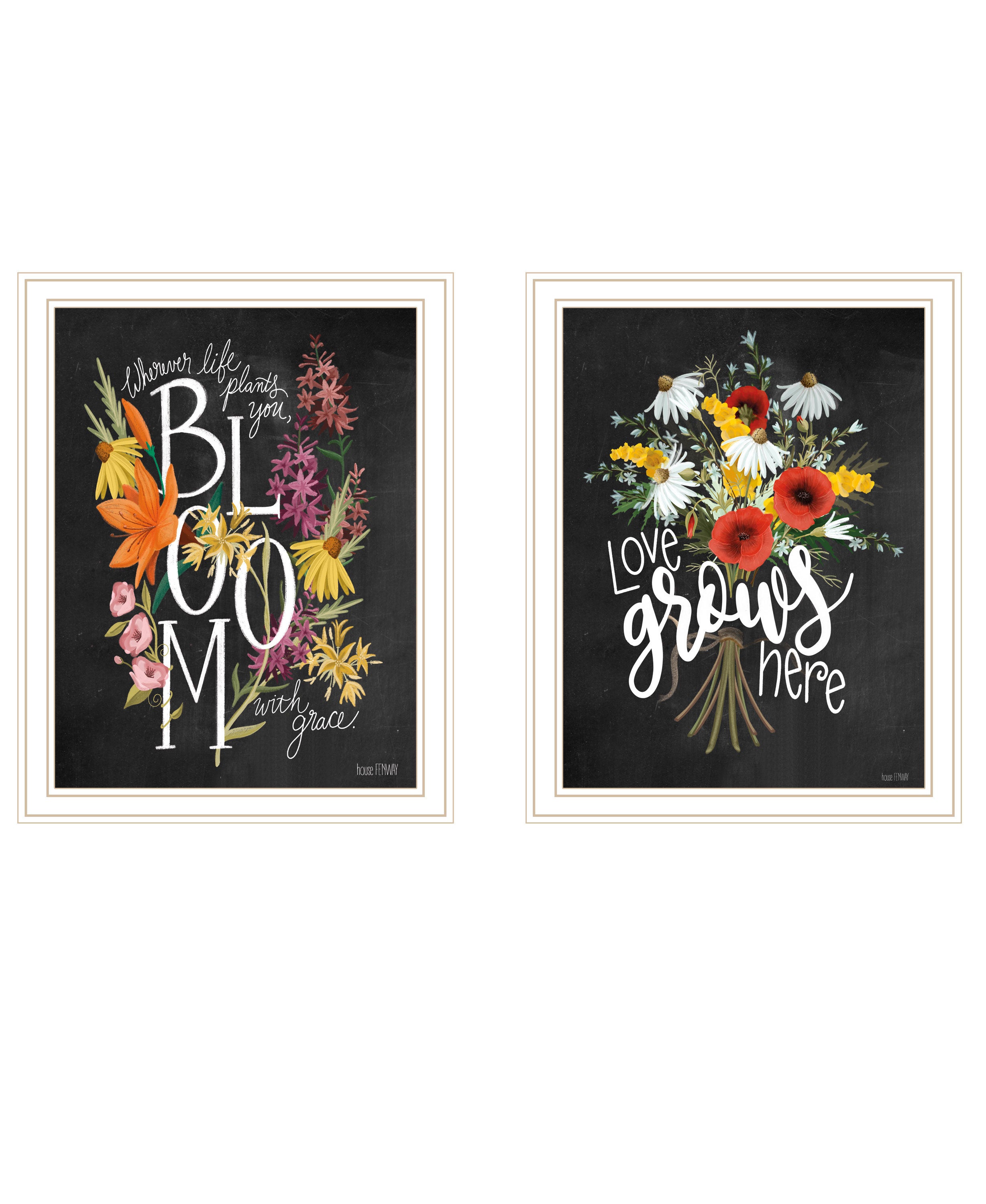 "Love Grows Here" 2-Piece Vignette by House Fenway, Ready to Hang Framed Print, White Frame