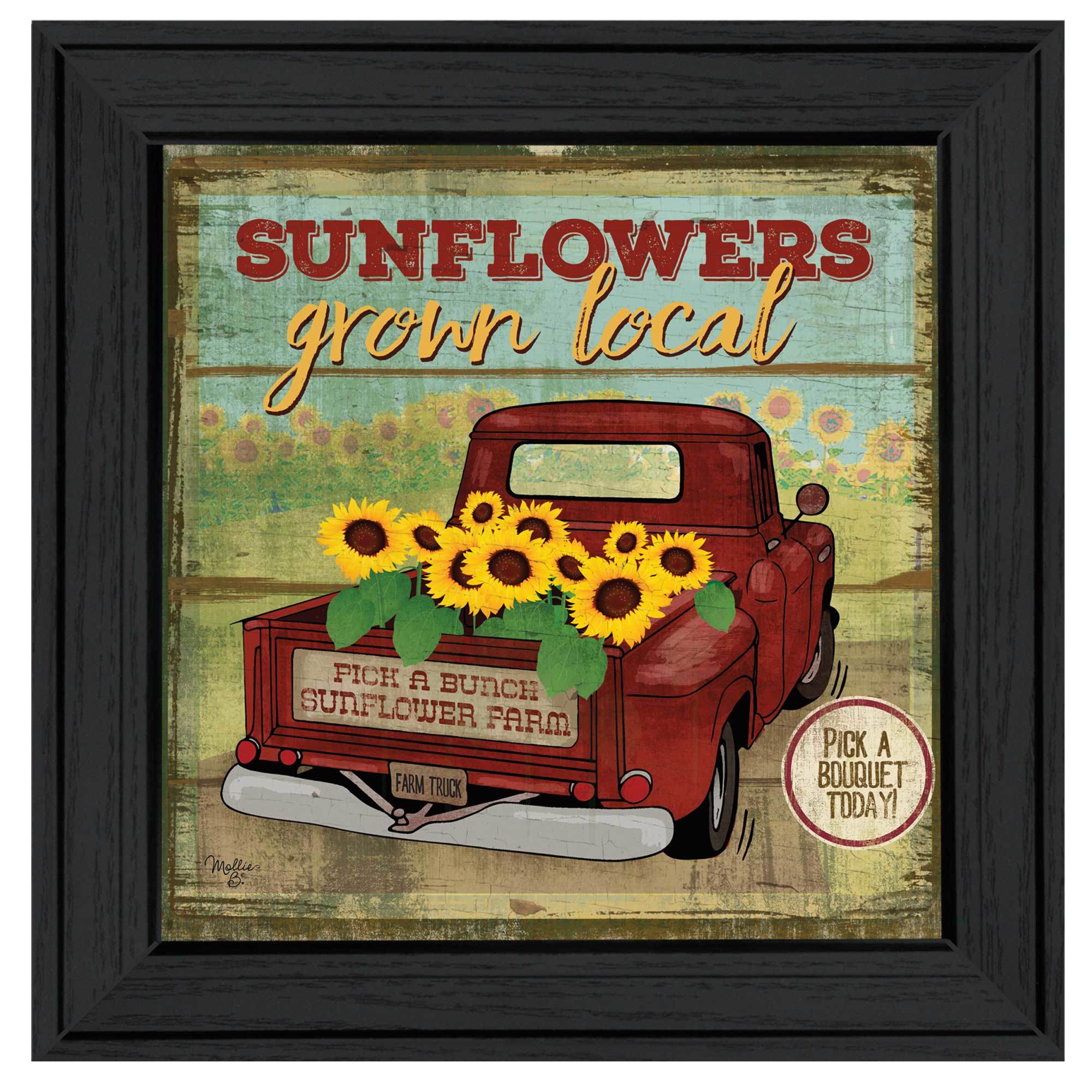 "Sunflowers from the Farm" By Mollie B, Ready to Hang Framed Print, Black Frame