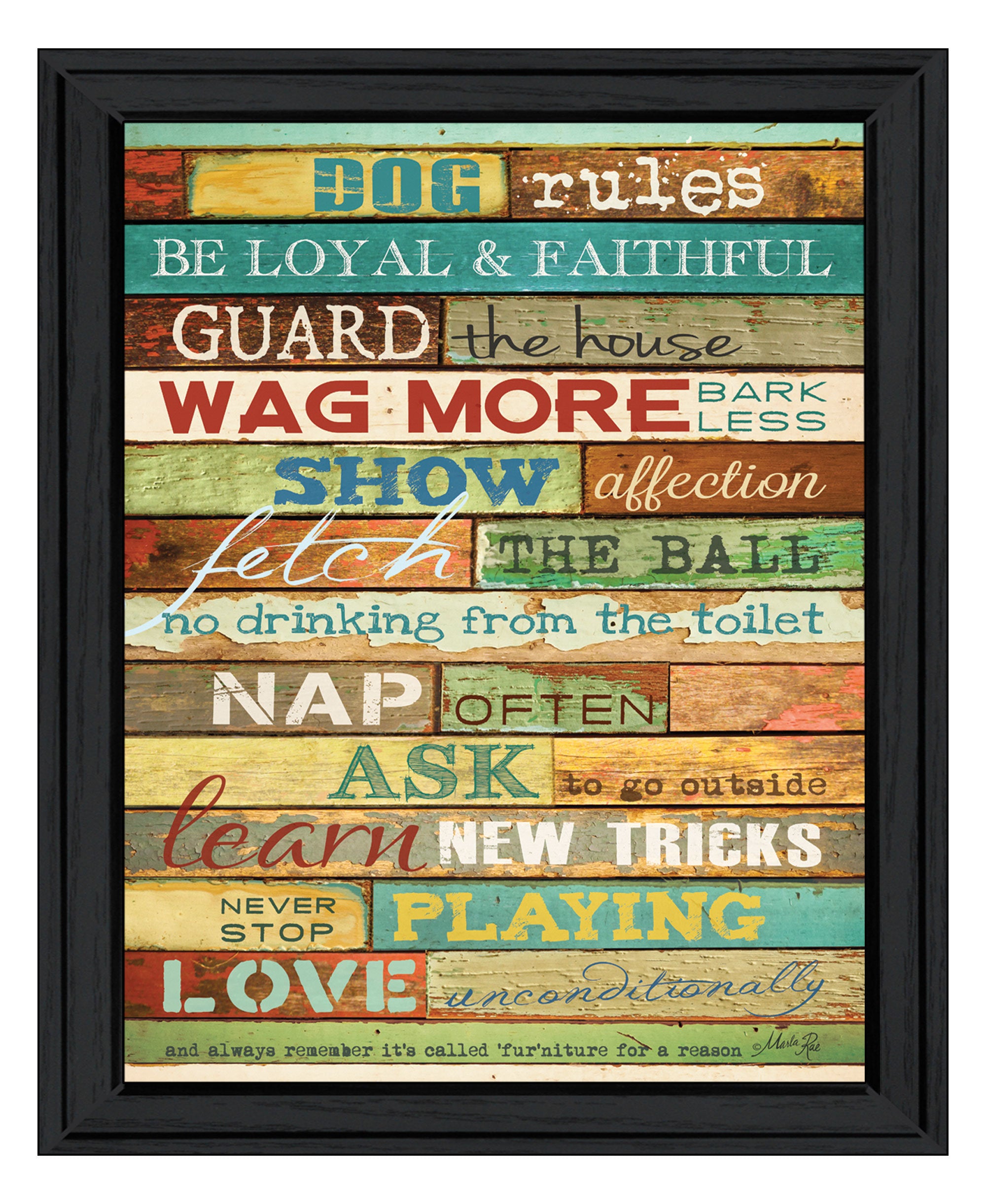 "Dog Rules" By Marla Rae, Ready to Hang Framed Print, Black Frame