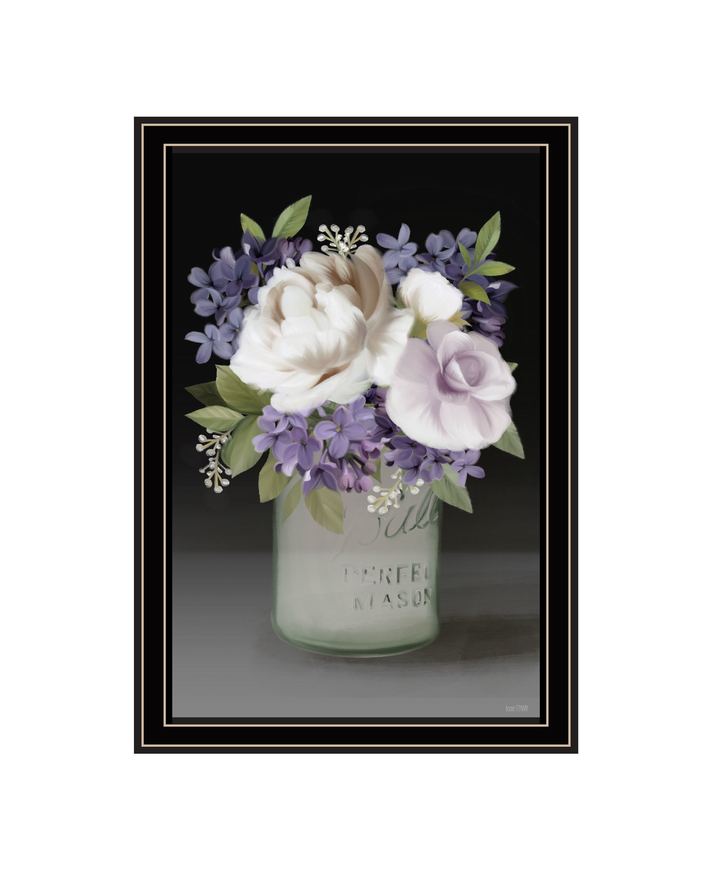 "Lilac Mason Jar Floral" by House Fenway, Ready to Hang Framed Print, Black Frame