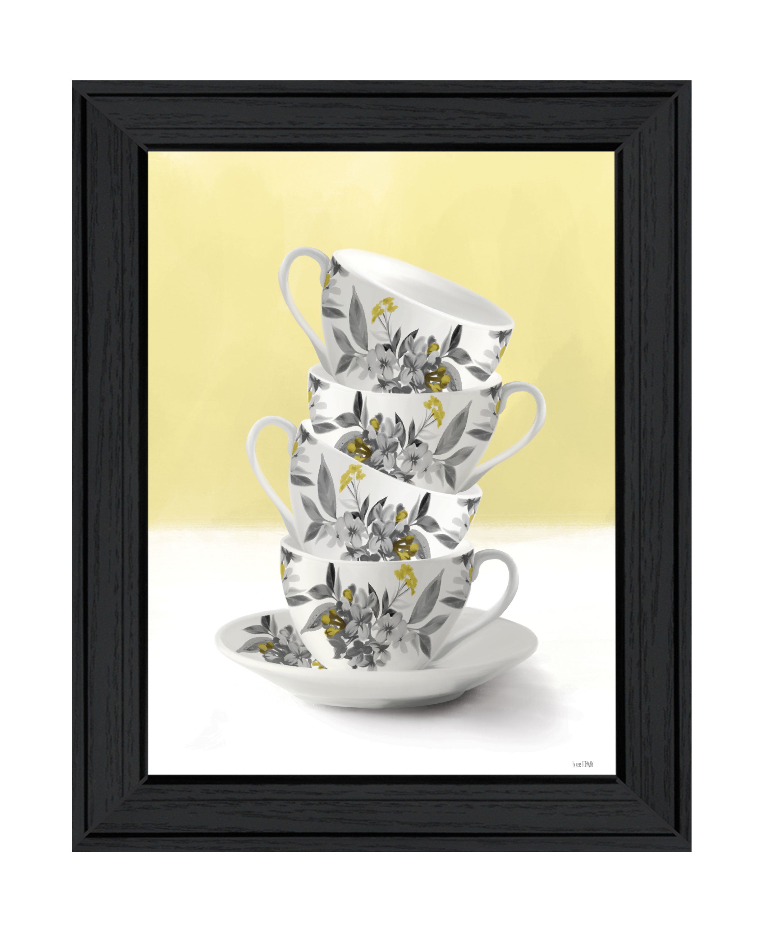 "Time for Tea-Yellow" by House Fenway, Ready to Hang Framed Print, Black Frame