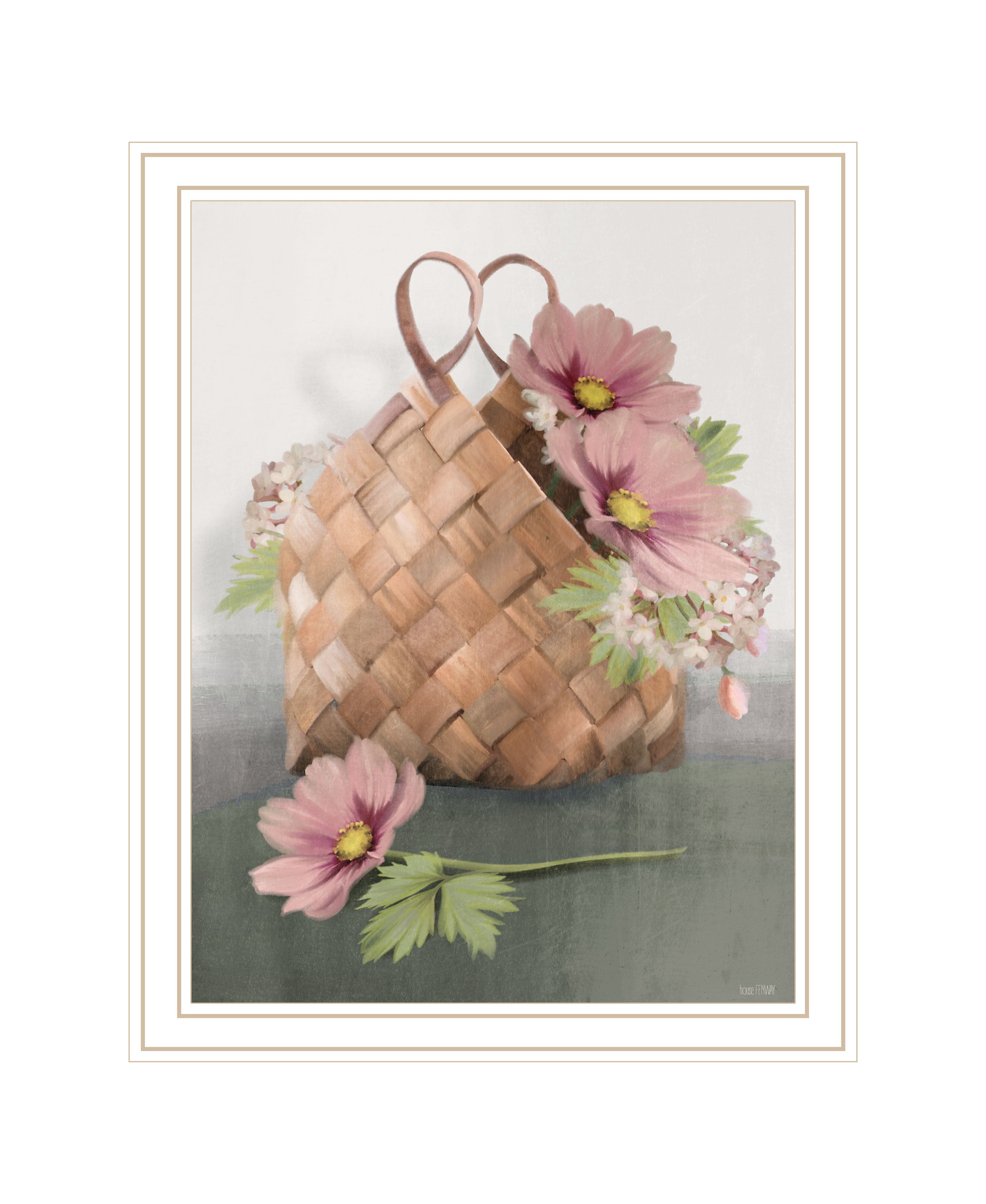 "Farmhouse Daisy Basket" by House Fenway, Ready to Hang Framed Print, White Frame