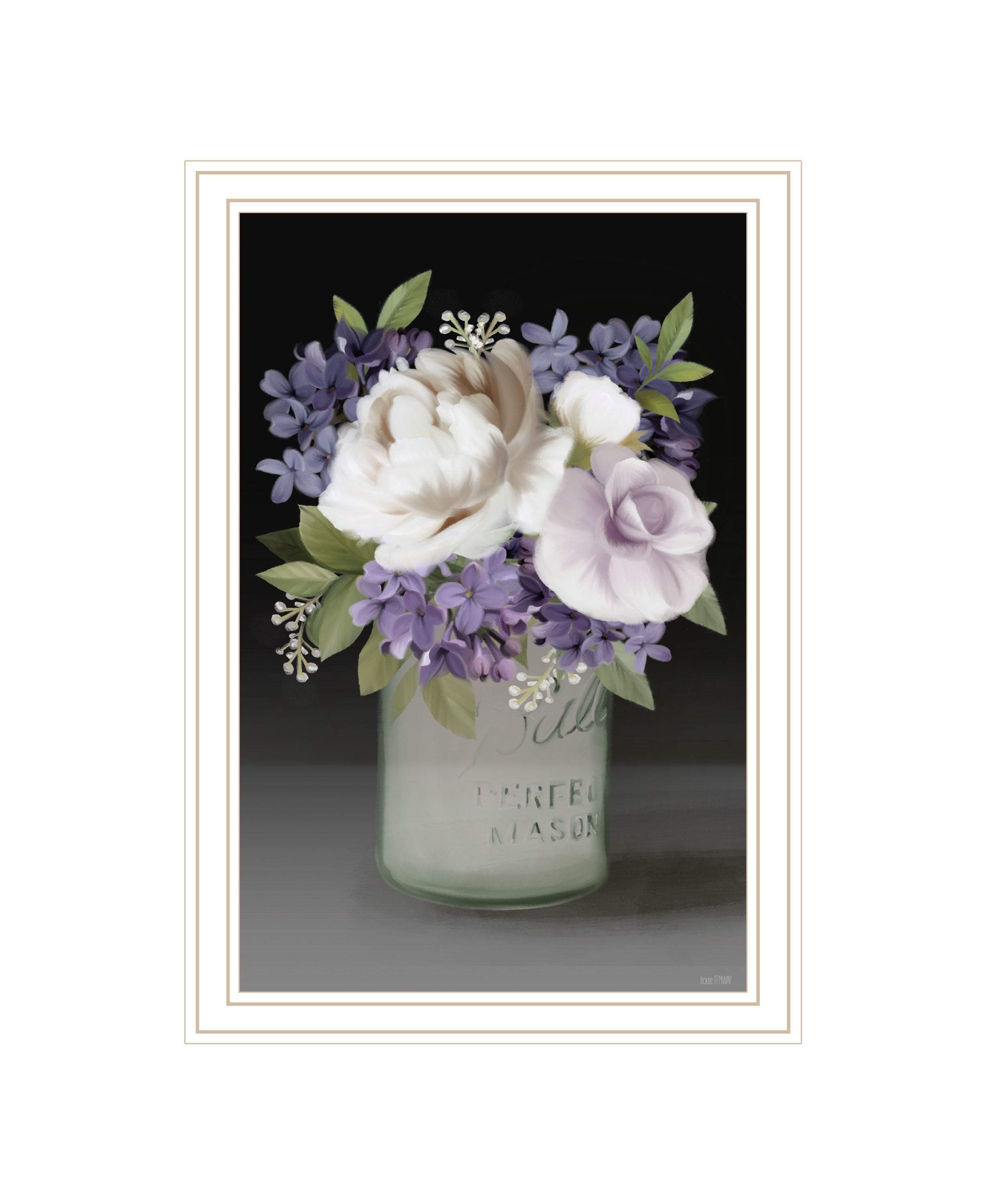 "Lilac Mason Jar Floral" by House Fenway, Ready to Hang Framed Print, White Frame