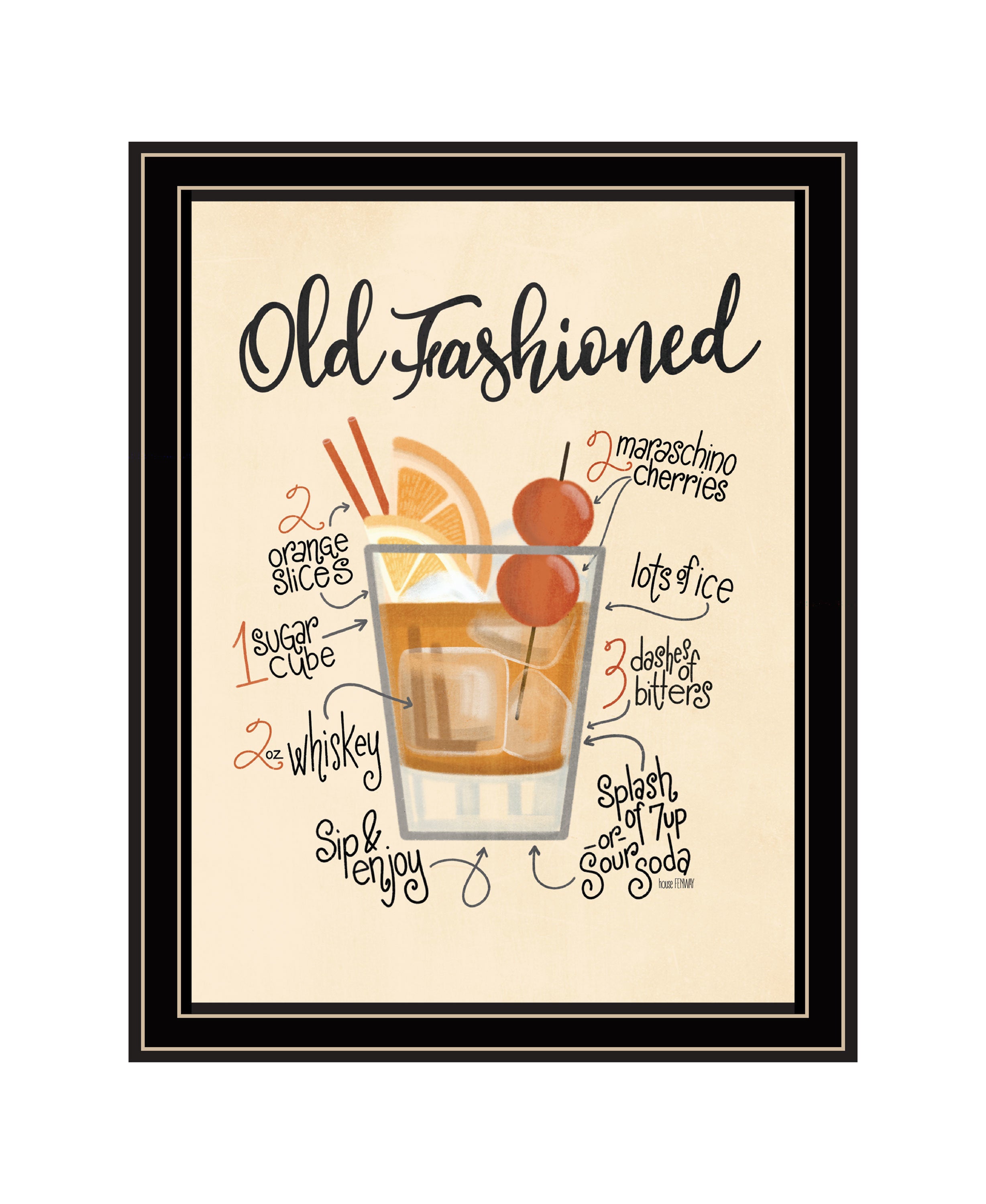 "Old Fashioned" by House Fenway, Ready to Hang Framed Print, Black Frame