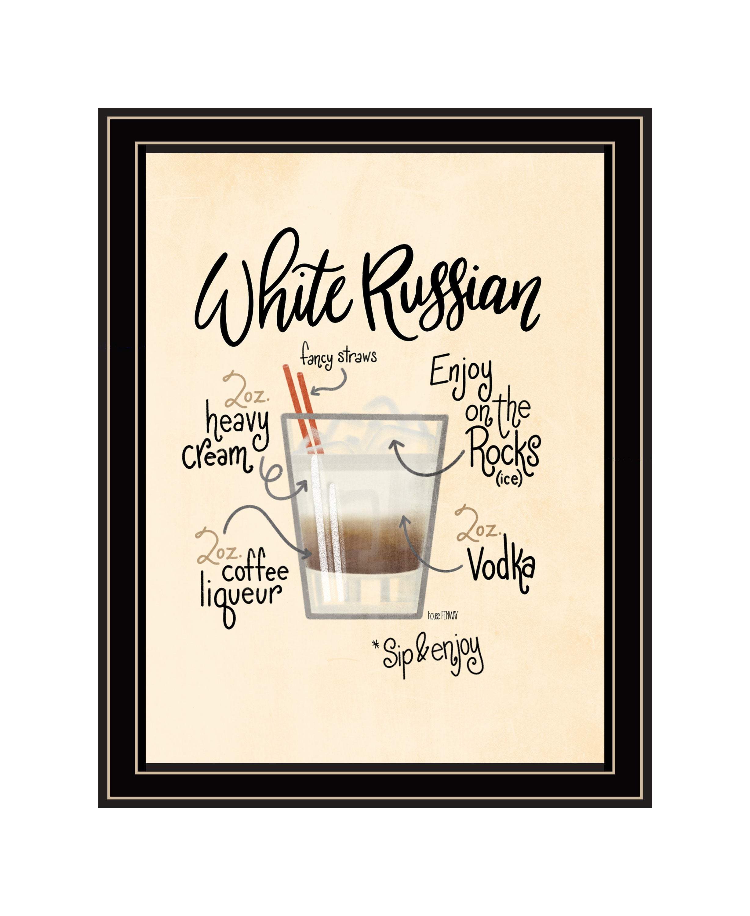 "White Russian" by House Fenway, Ready to Hang Framed Print, Black Frame