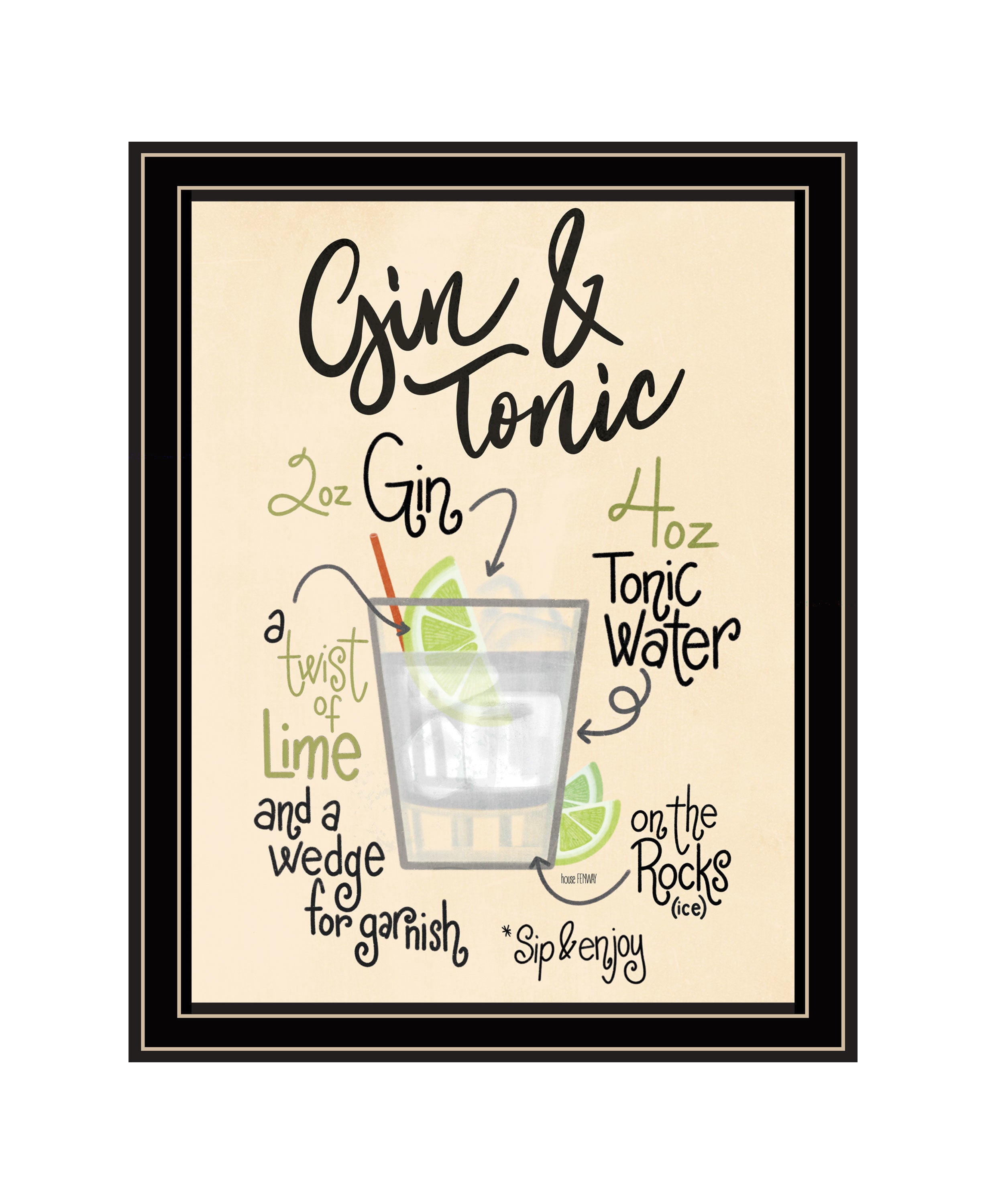 "Gin & Tonic" by House Fenway, Ready to Hang Framed Print, Black Frame