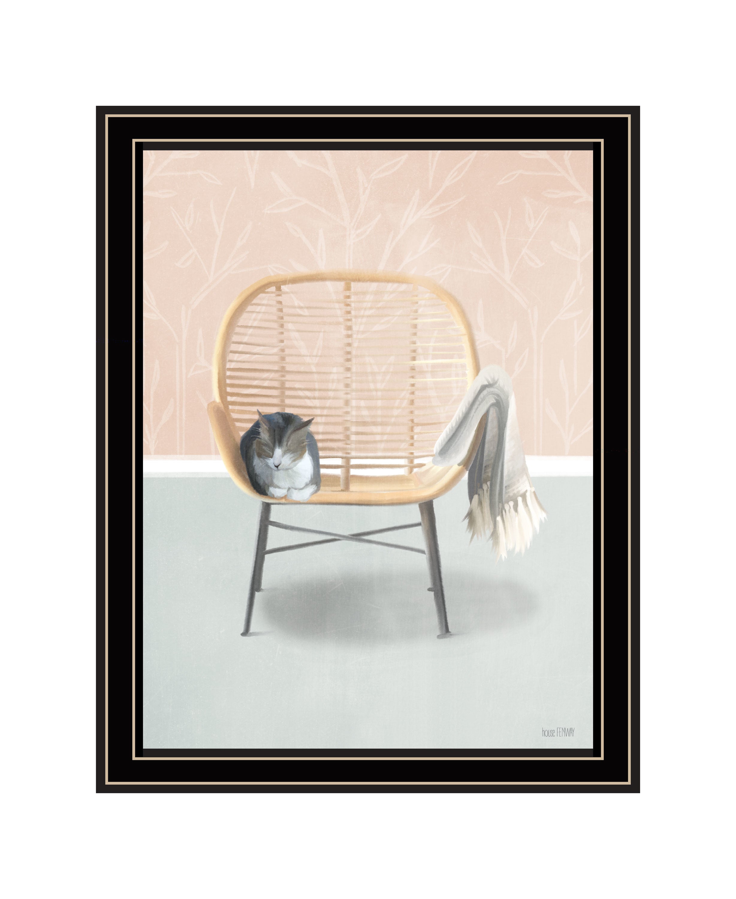"Happy Cat" by House Fenway, Ready to Hang Framed Print, Black Frame