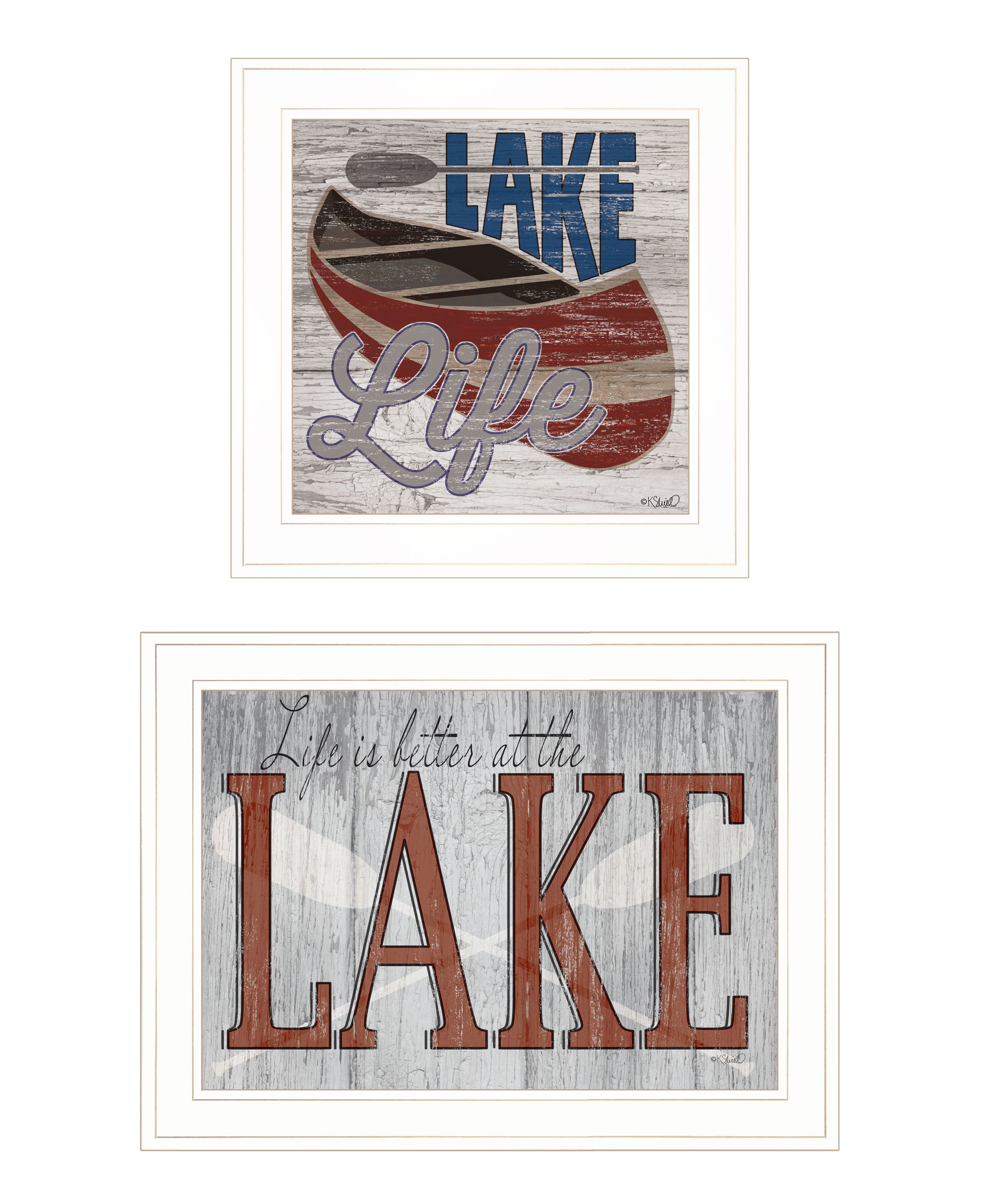 "Lake Life is Better" 2-Piece Vignette by Kate Sherrill, Ready to Hang Framed Print, White Frame