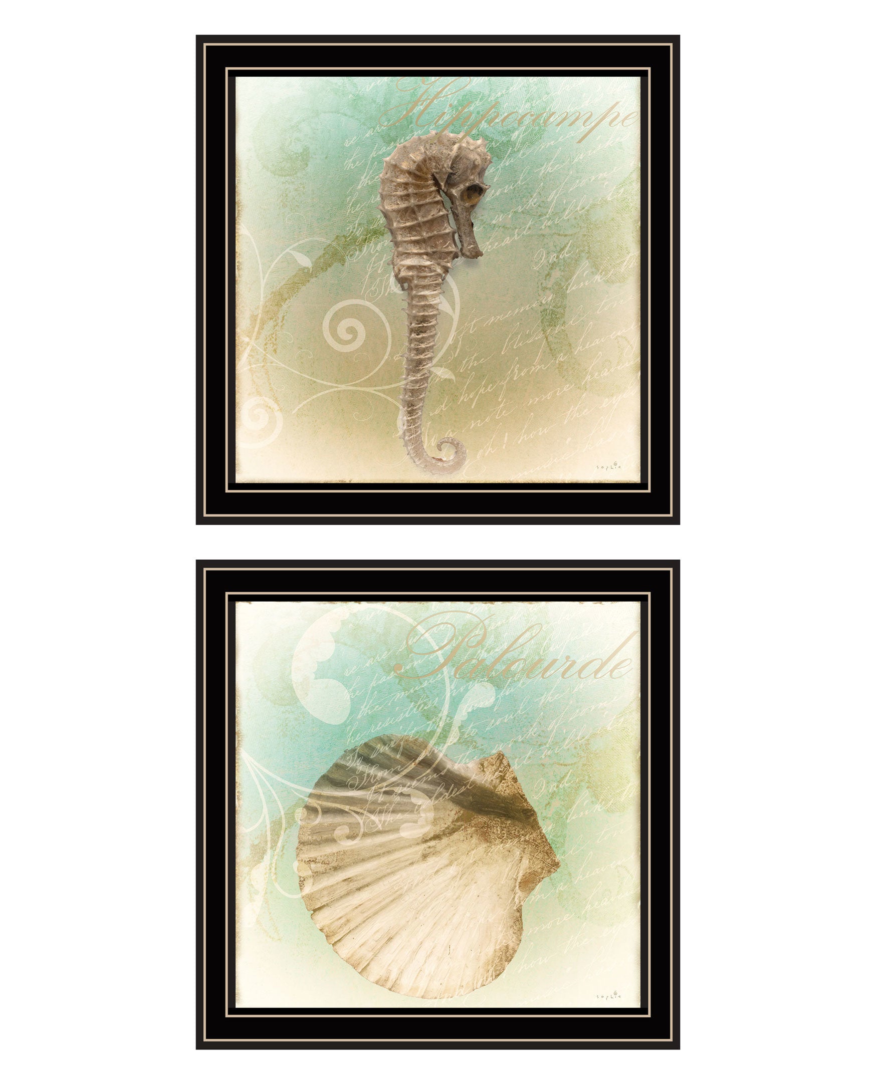"The Sea III & Sea IV" 2-Piece Vignette by Sophie 6, Ready to Hang Framed Print, Black Frame