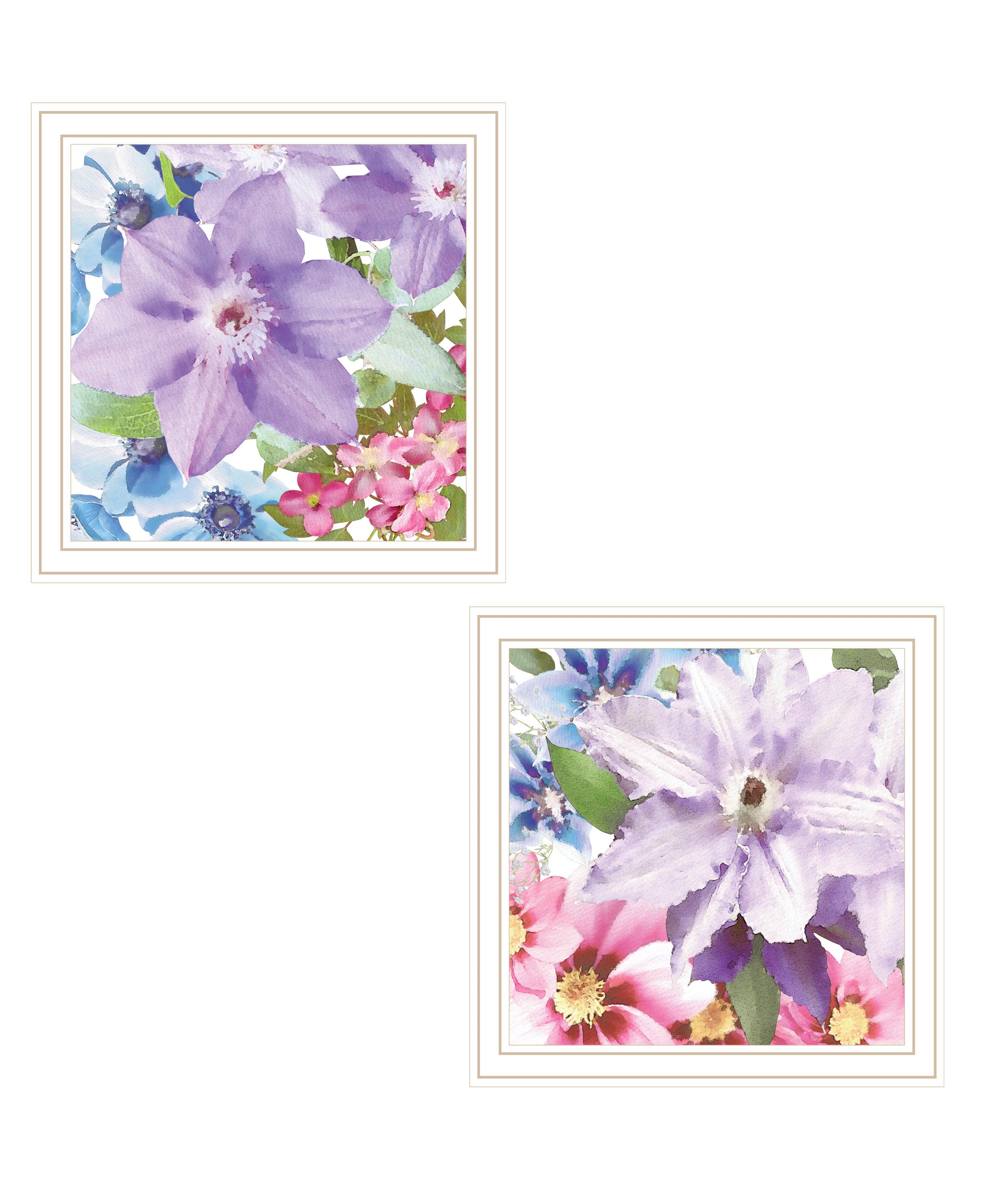 "Clematis Collection" 2-Piece Vignette By Bluebird Barn, Ready to Hang Framed Print, White Frame