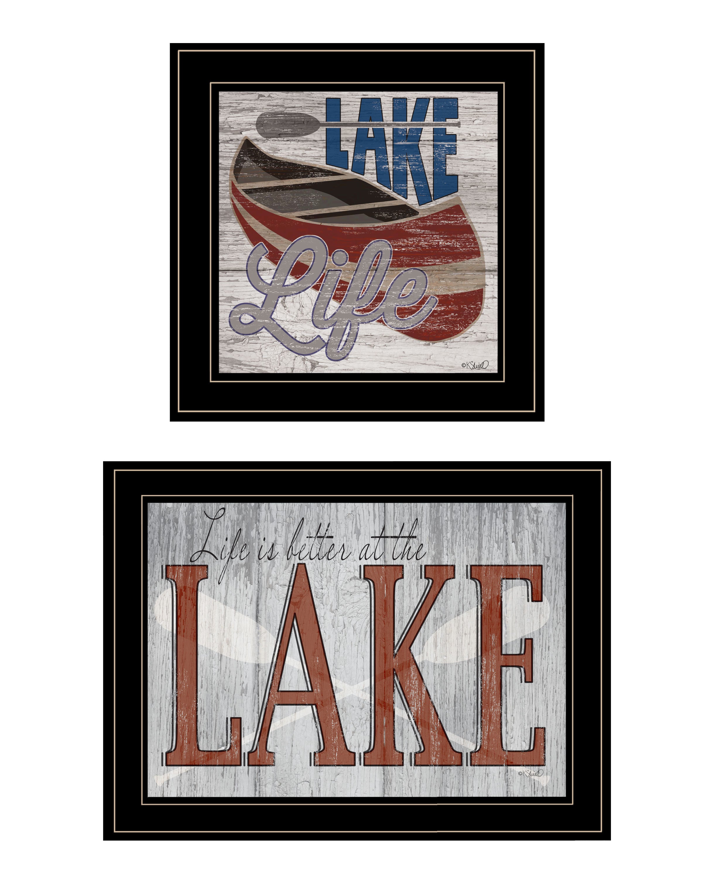 "Lake Life is Better" 2-Piece Vignette by Kate Sherrill, Ready to Hang Framed Print, Black Frame