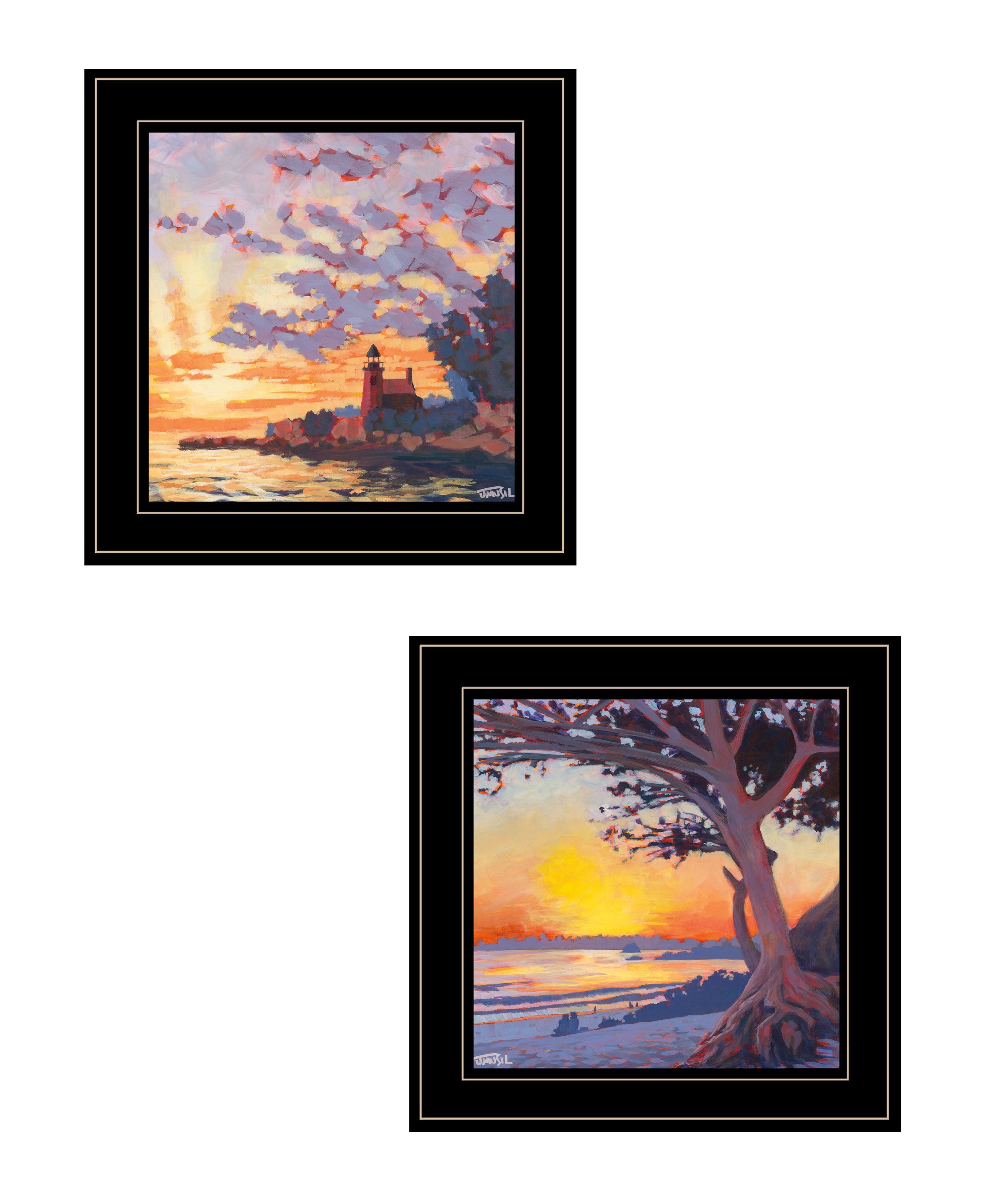 "Carmel Beach & Lighthouse" 2-Piece Vignette by Jim Musial, Ready to Hang Framed Print, Black Frame