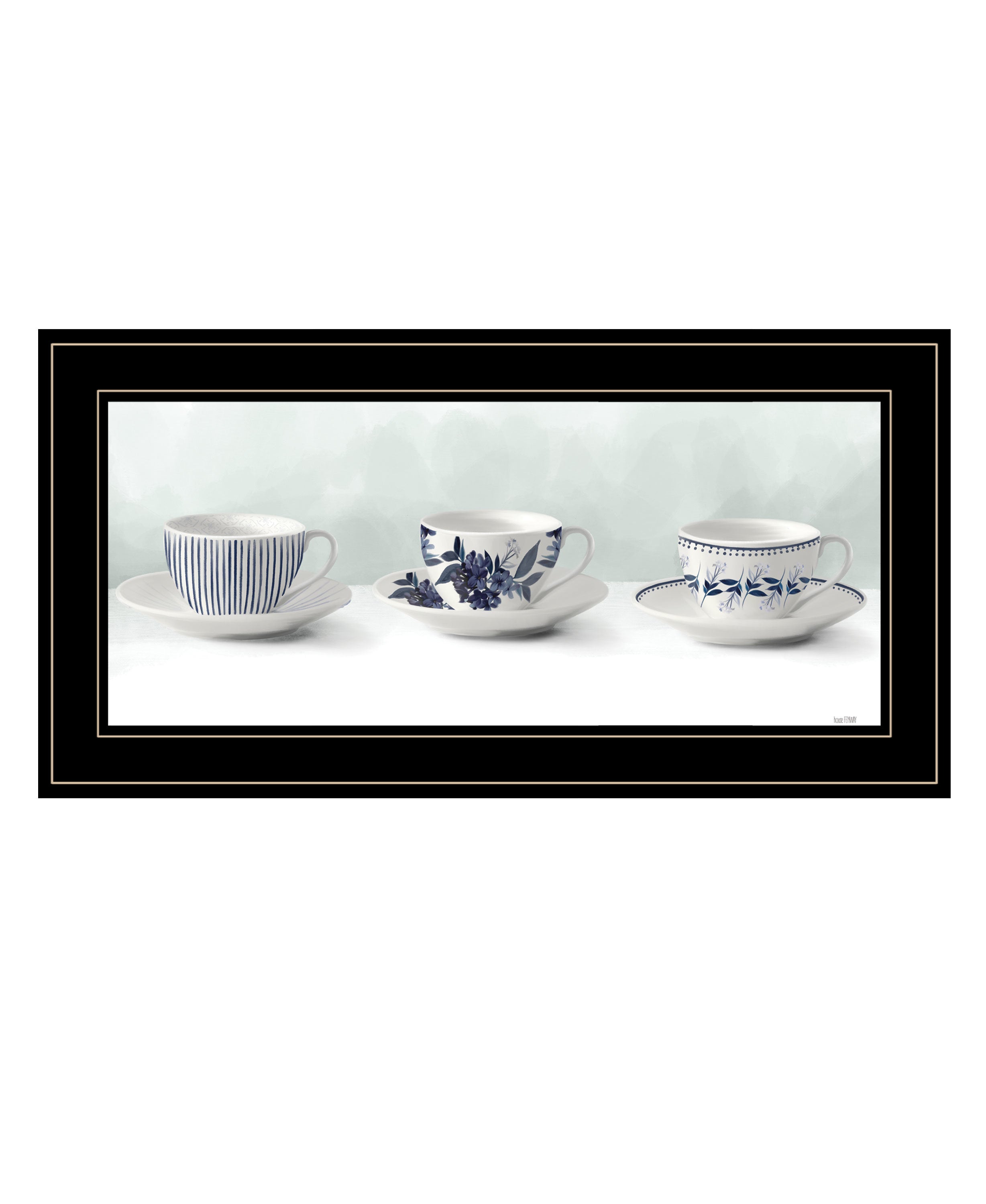 "Cups & Saucers" by House Fenway, Ready to Hang Framed Print, Black Frame