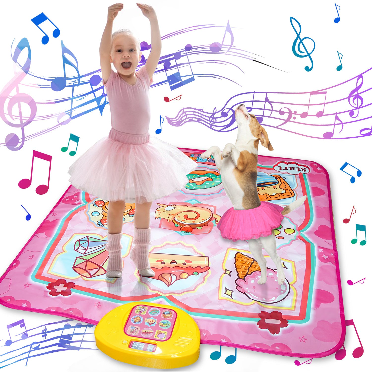 Dance Mat - Dance Mixer Rhythm Step Play Mat - Dance Game Toy Gift for Kids Girls Boys - Dance Pad with LED Lights;  Adjustable Volume;  Built-in Musi