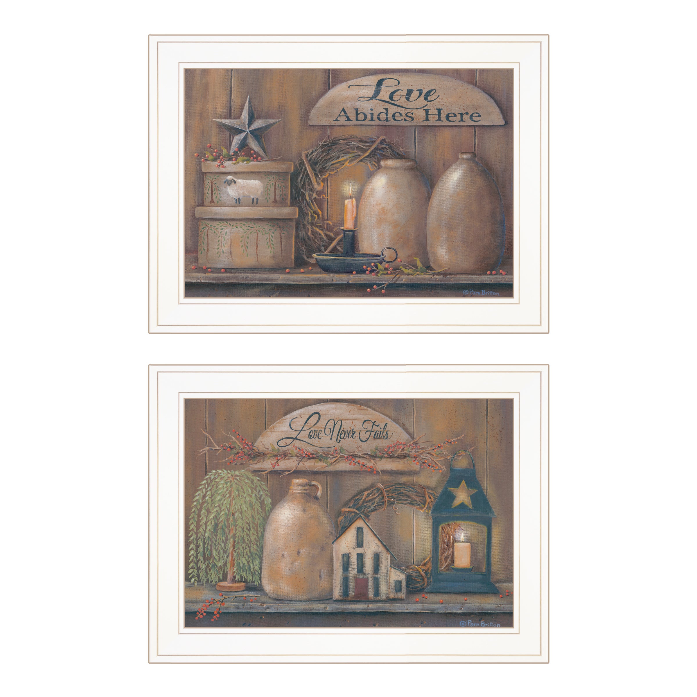 "Love Never Fails" 2-Piece Vignette By Pam Britton, Ready to Hang Framed Print, White Frame