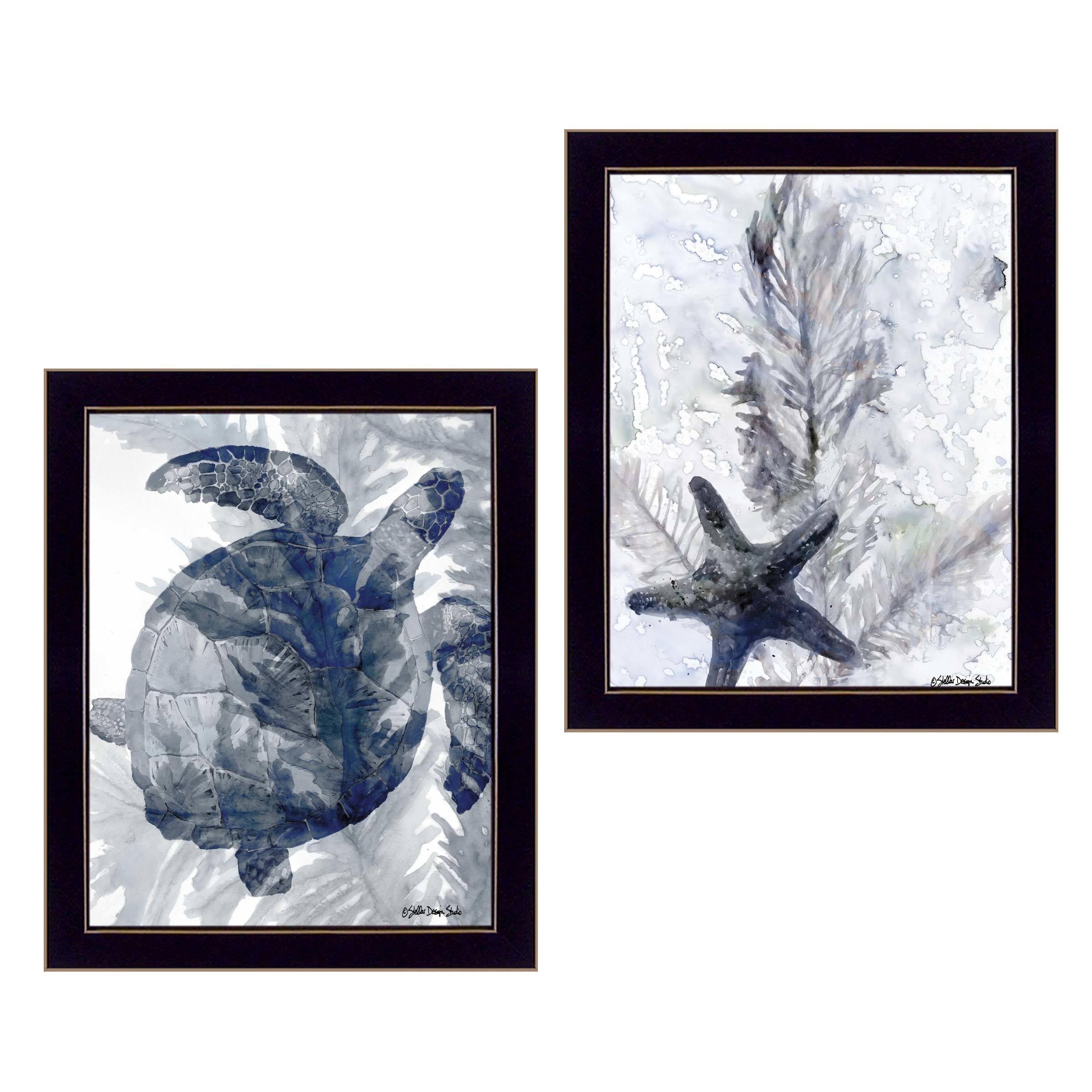 "Ocean Collection" 2-Piece Vignette By Stellar Design Studio, Ready to Hang Framed Print, Black Frame