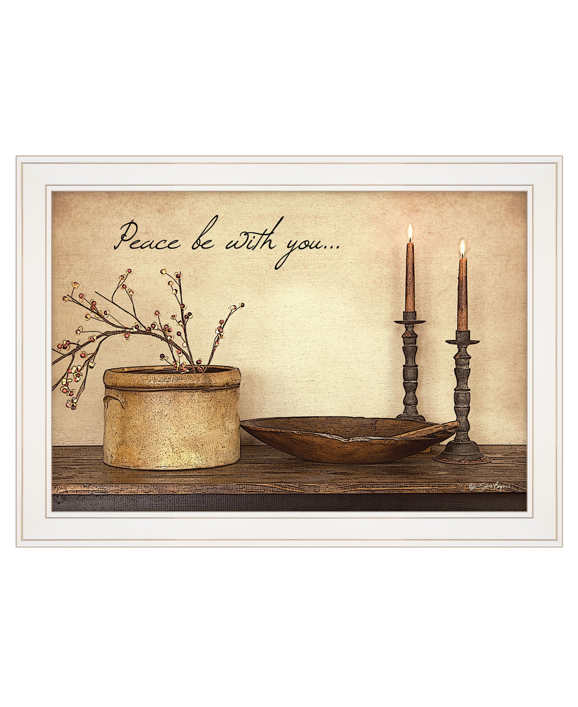 "Peace Be with You" by Artisan Susie Boyer, Ready to Hang Framed Print, White Frame