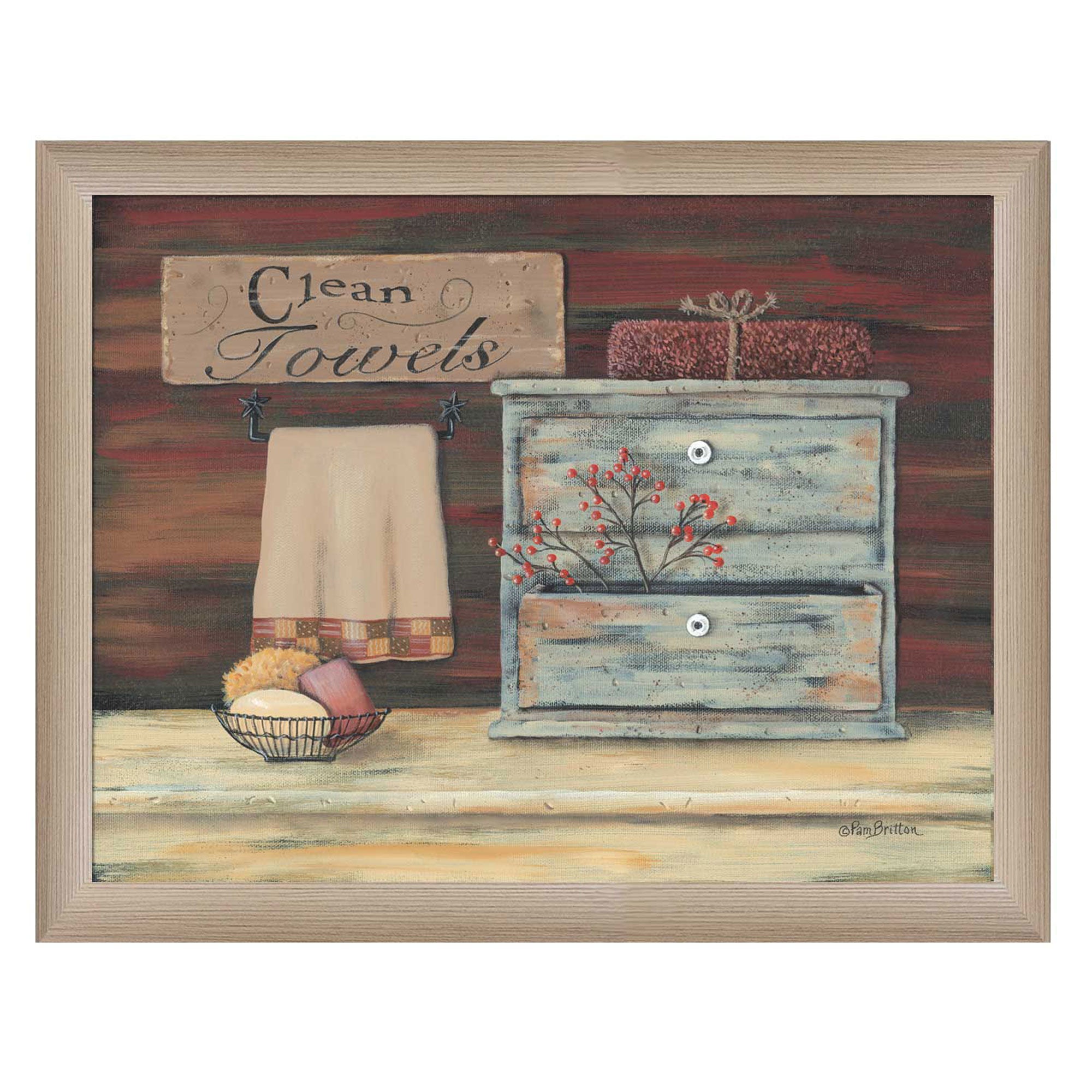 "Clean Towels" by Artisan Pam Britton, Ready to Hang Framed Print, Brown Frame