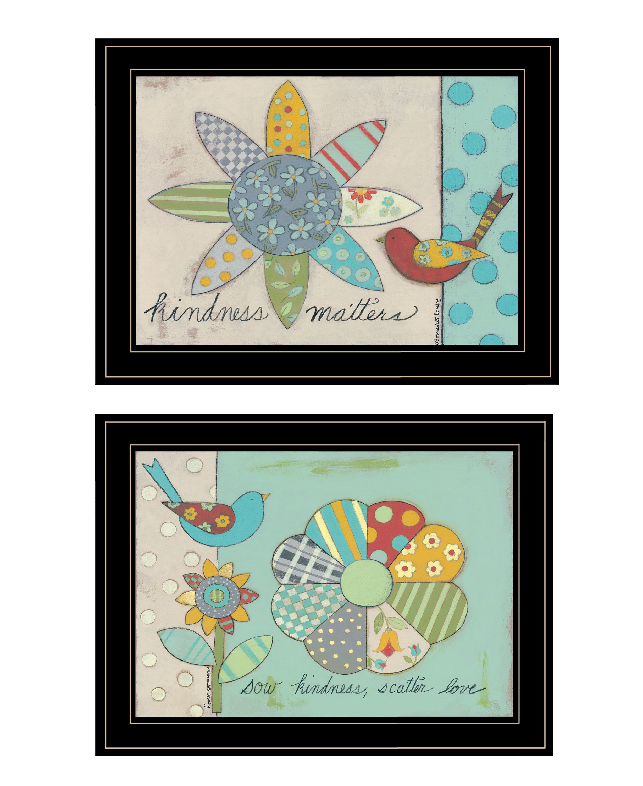 "Kindness" 2-Piece Vignette by Bernadette Deming, Ready to Hang Framed Print, Black Frame