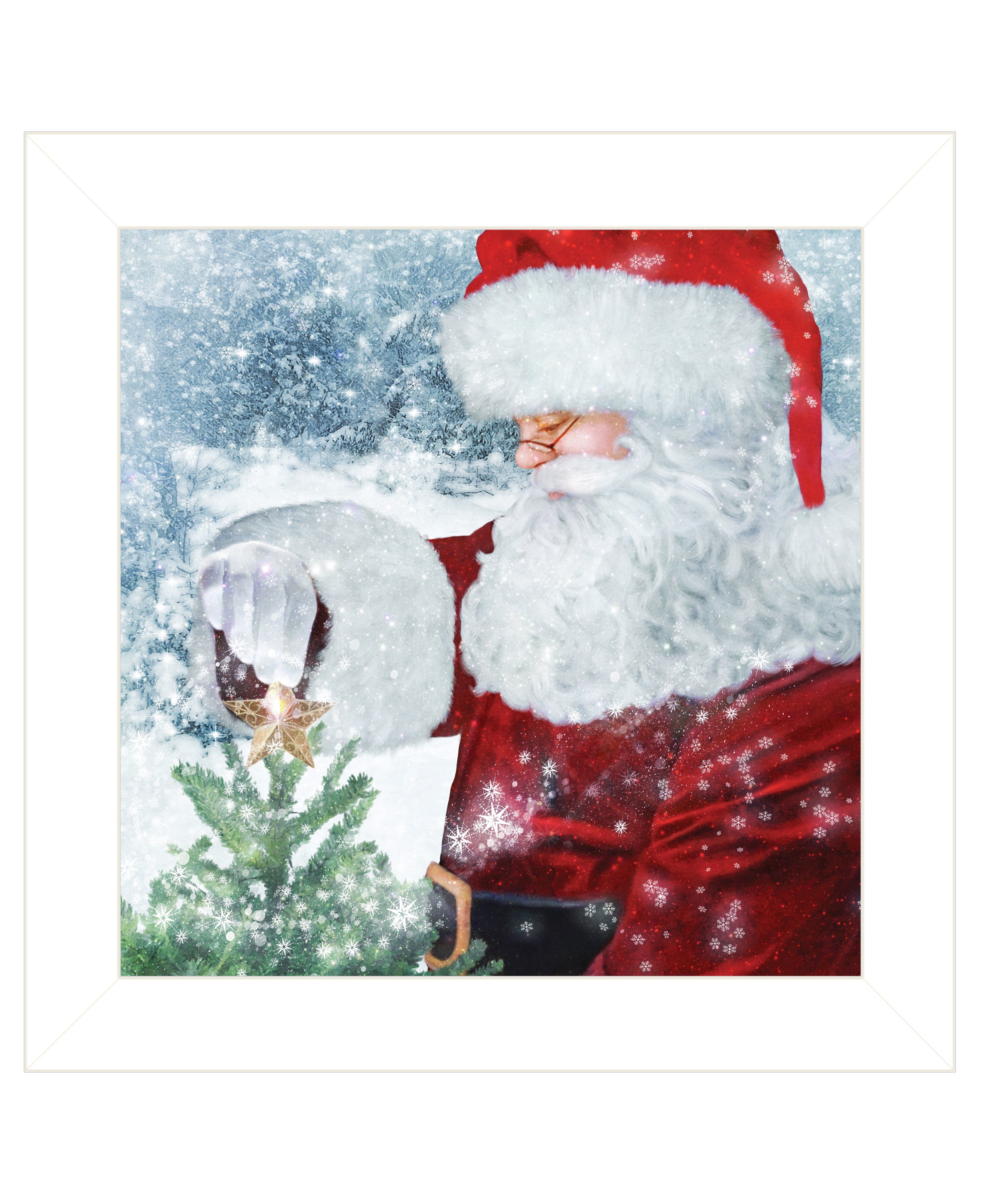 "Santa's Tree Star" by Bluebird Barn, Ready to Hang Framed Print, White Frame