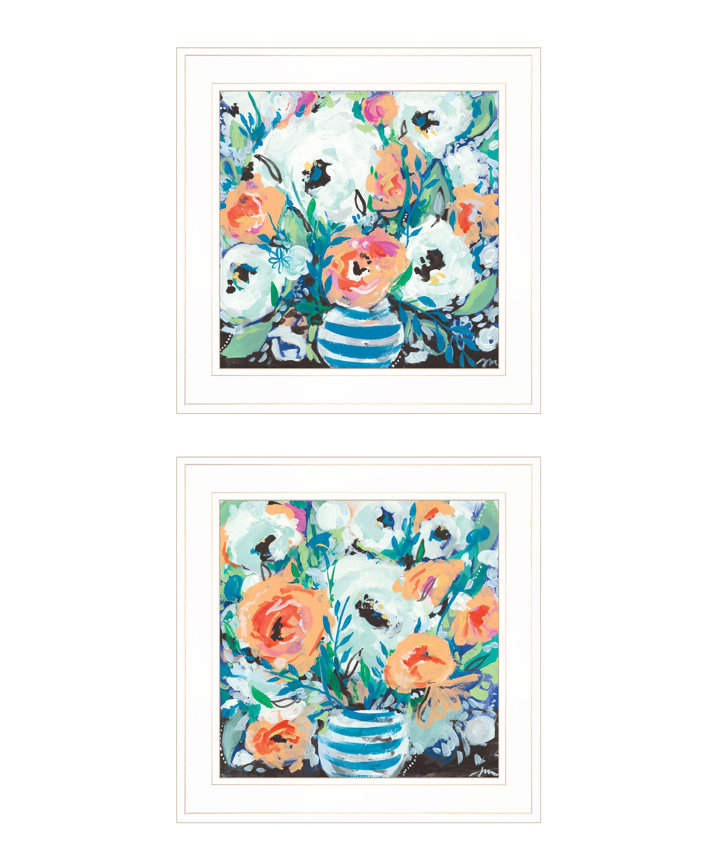 "Fancy Floral Collection" 2-Piece Vignette By Jessica Mingo, Ready to Hang Framed Print, White Frame
