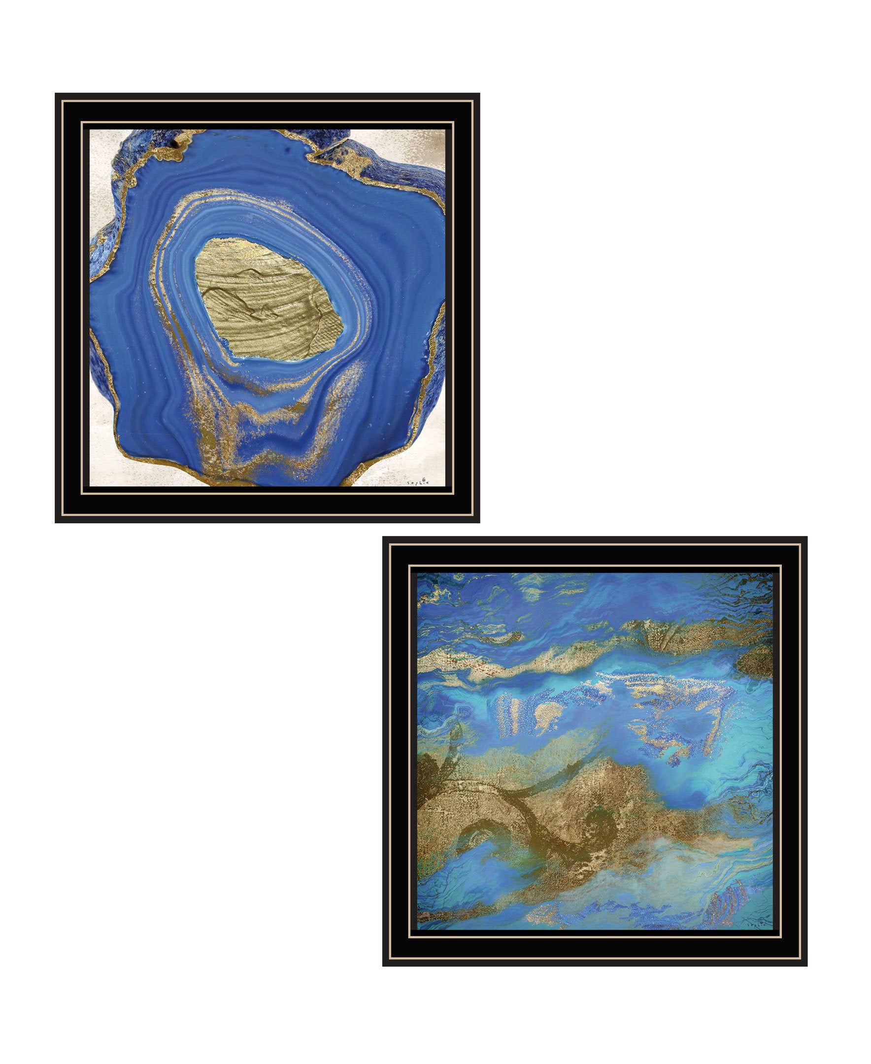 "Perisse Cobalt" 2-Piece Vignette by Sophie 6, Ready to Hang Framed Print, Black Frame