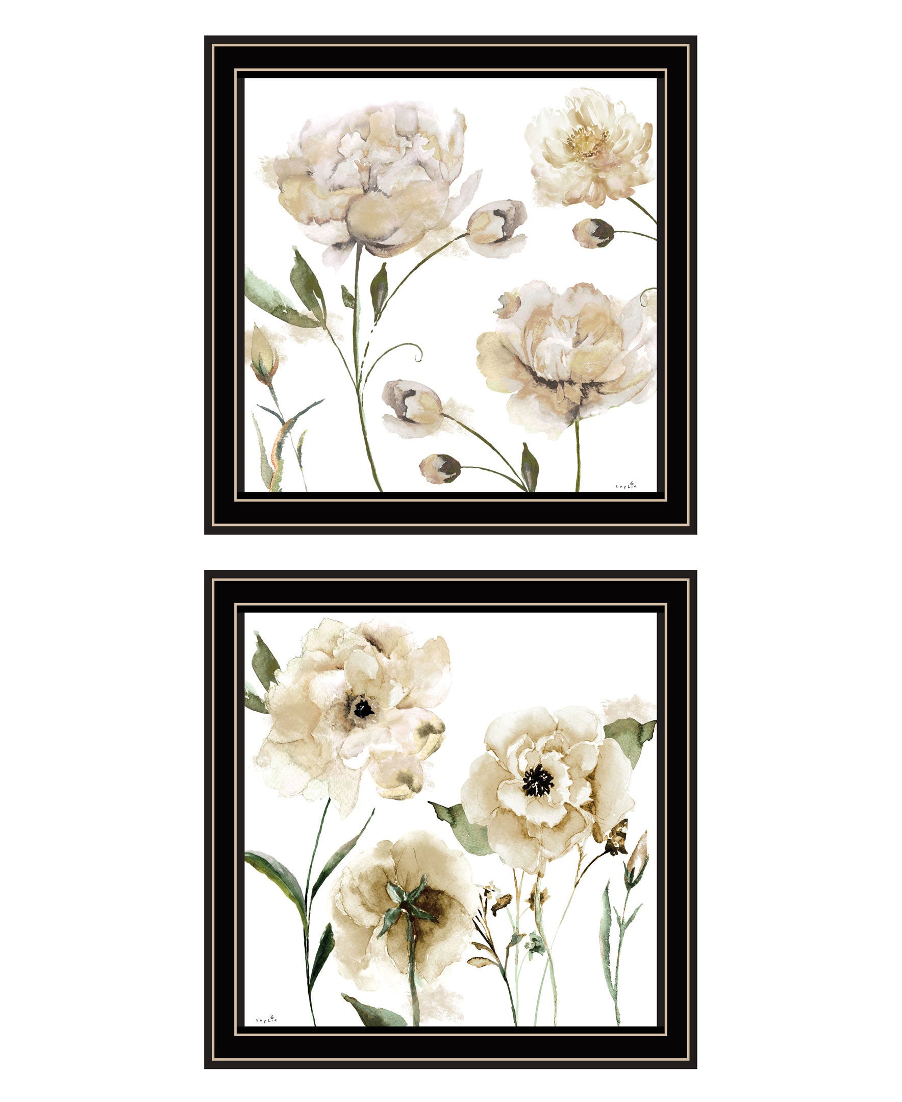 "Brittany I & Sea II" 2-Piece Vignette by Sophie 6, Ready to Hang Framed Print, Black Frame