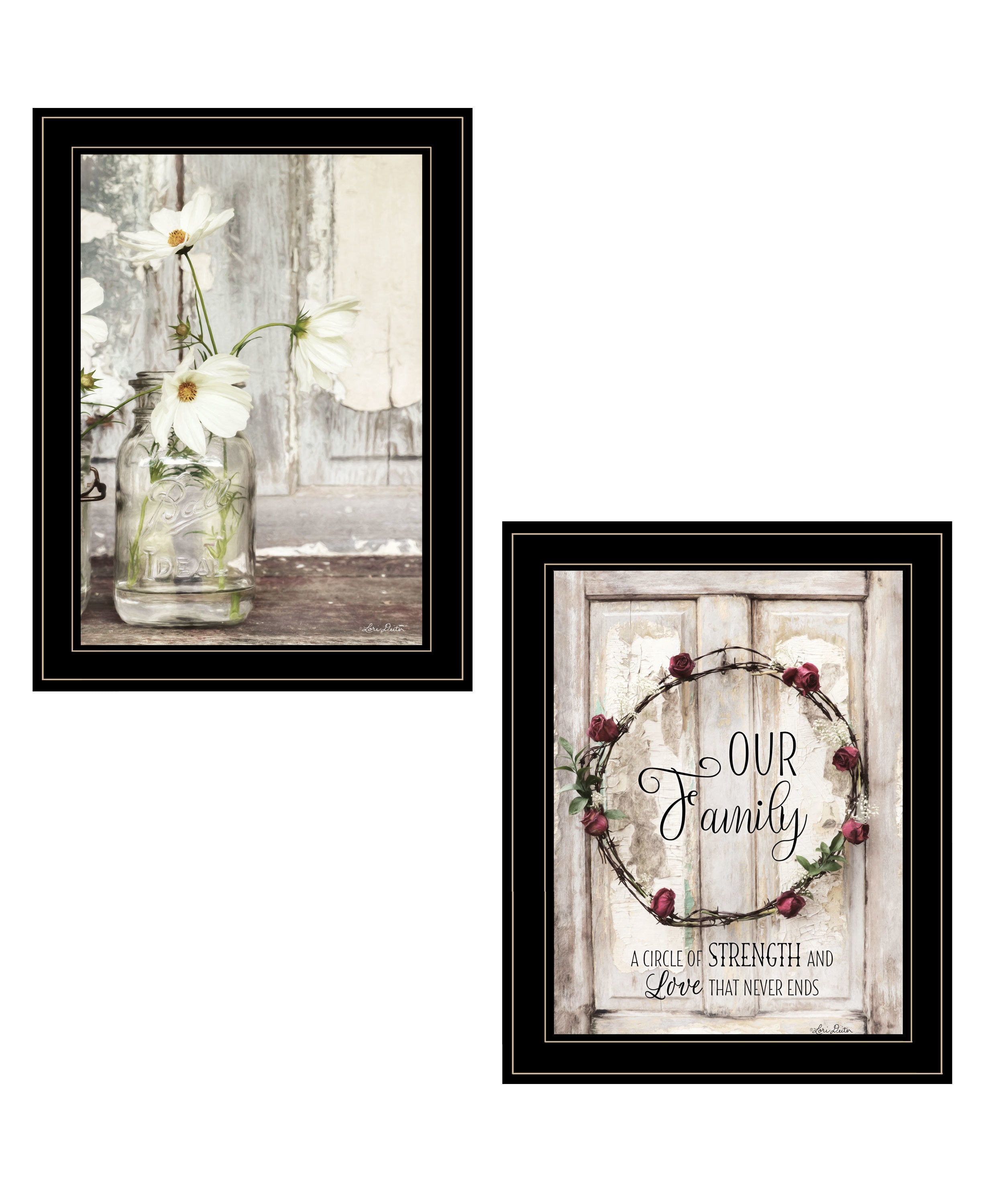 "Our Family Blossoms" 2-Piece Vignette by Lori Deiter, Ready to Hang Framed Print, Black Frame