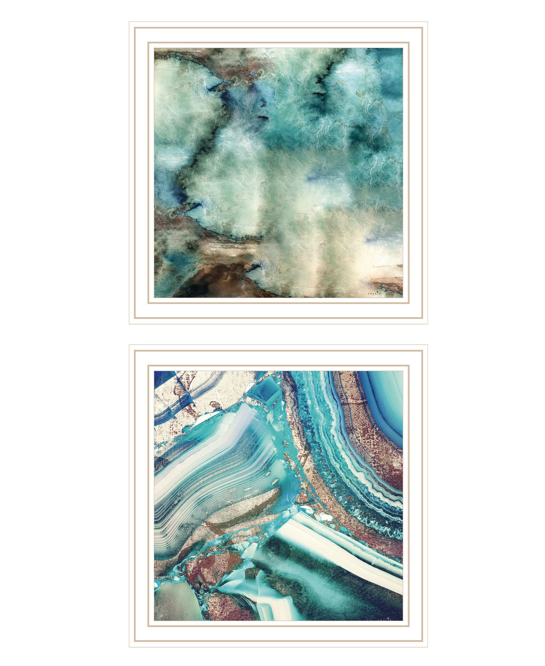 "Earth tones I & Sea II" 2-Piece Vignette by Sophie 6, Ready to Hang Framed Print, White Frame