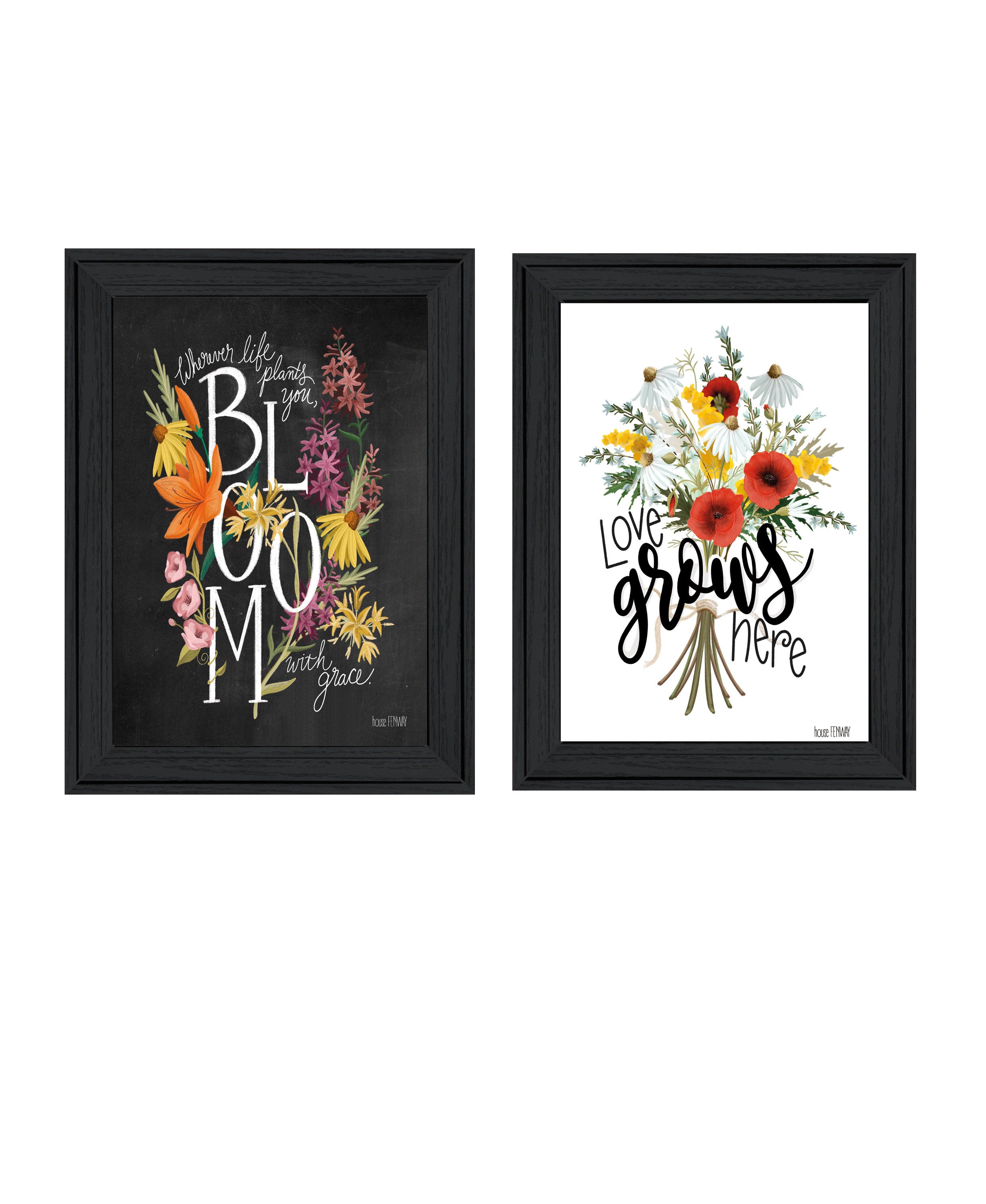 "Love & Bloom" 2-Piece Vignette by HOUSE FENWAY, Ready to Hang Framed Print, Black Frame