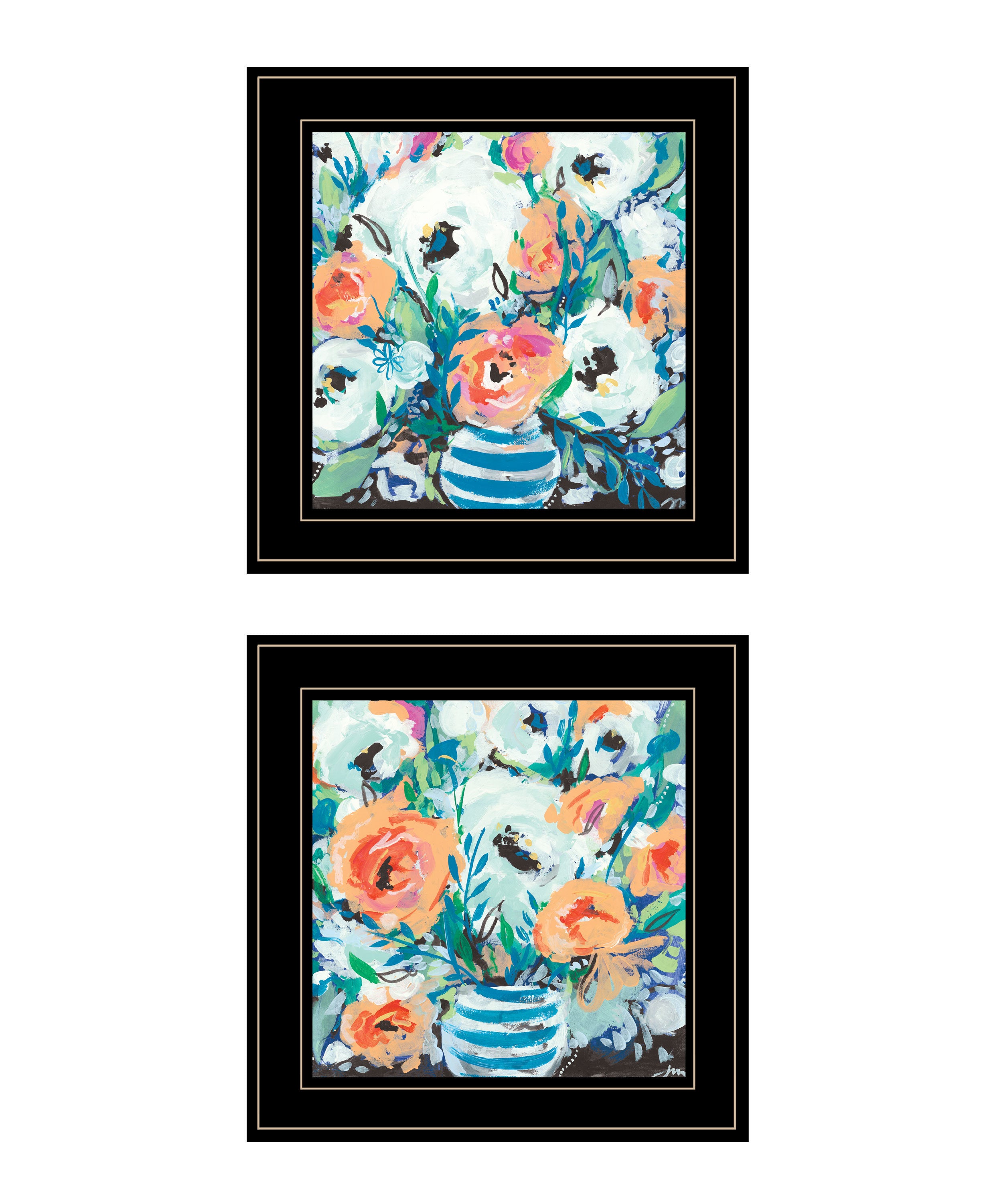 "Fancy Floral Collection" 2-Piece Vignette By Jessica Mingo, Ready to Hang Framed Print, Black Frame