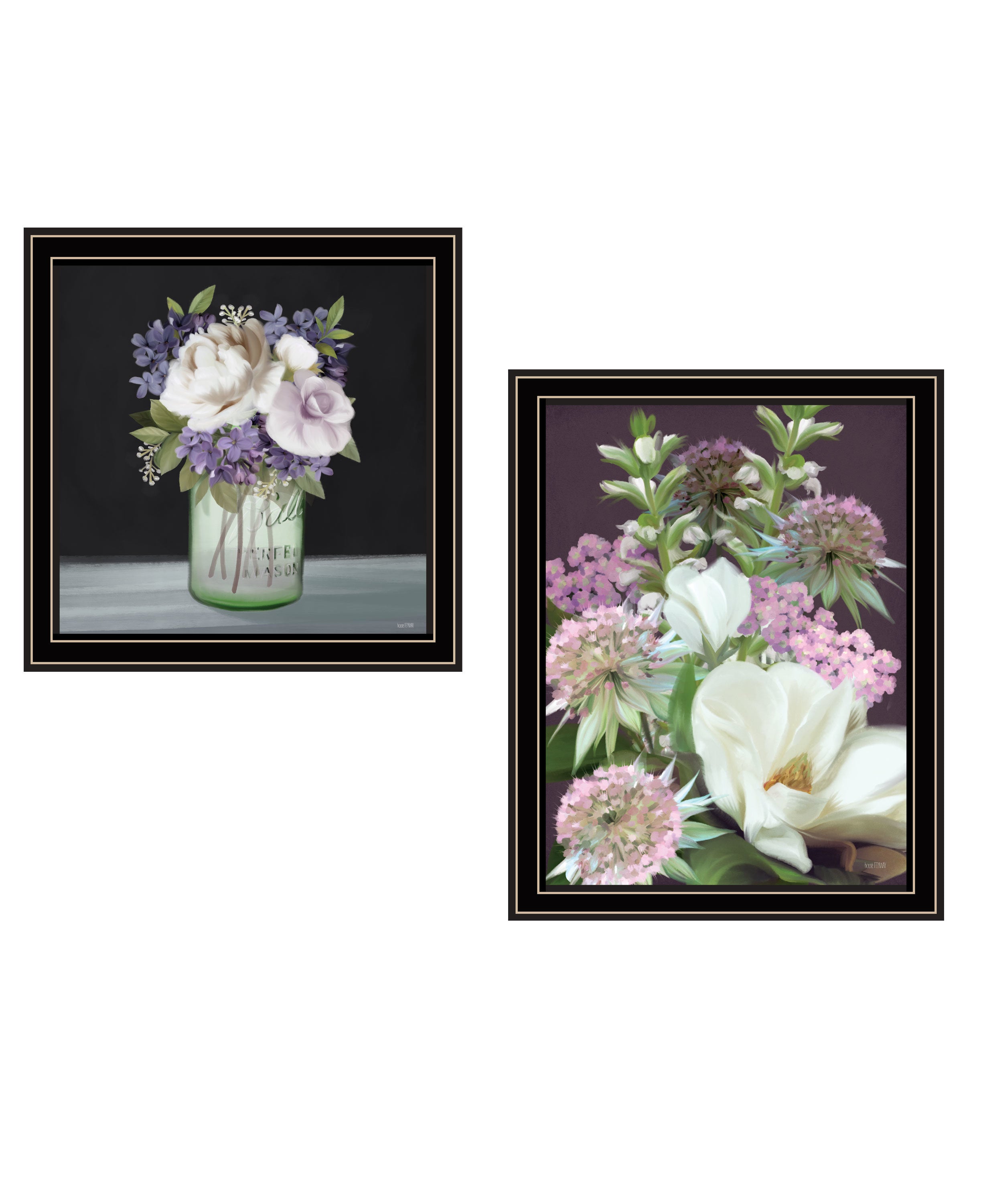 "Lilac & Wild Plum Bouquet" 2-Piece Vignette by House Fenway, Ready to Hang Framed Print, Black Frame