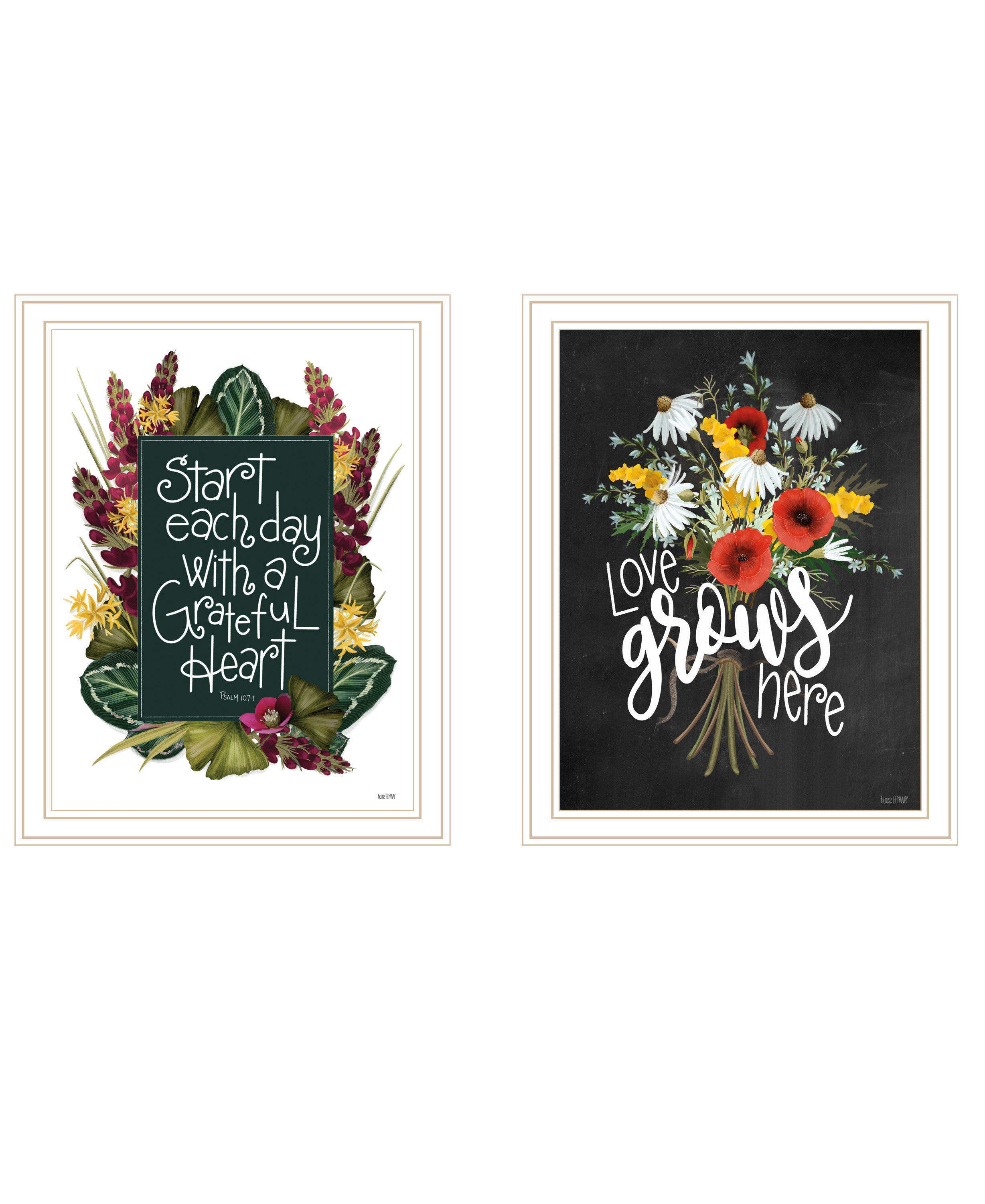 "With Grateful Hearts" 2-Piece Vignette by House Fenway, Ready to Hang Framed Print, White Frame