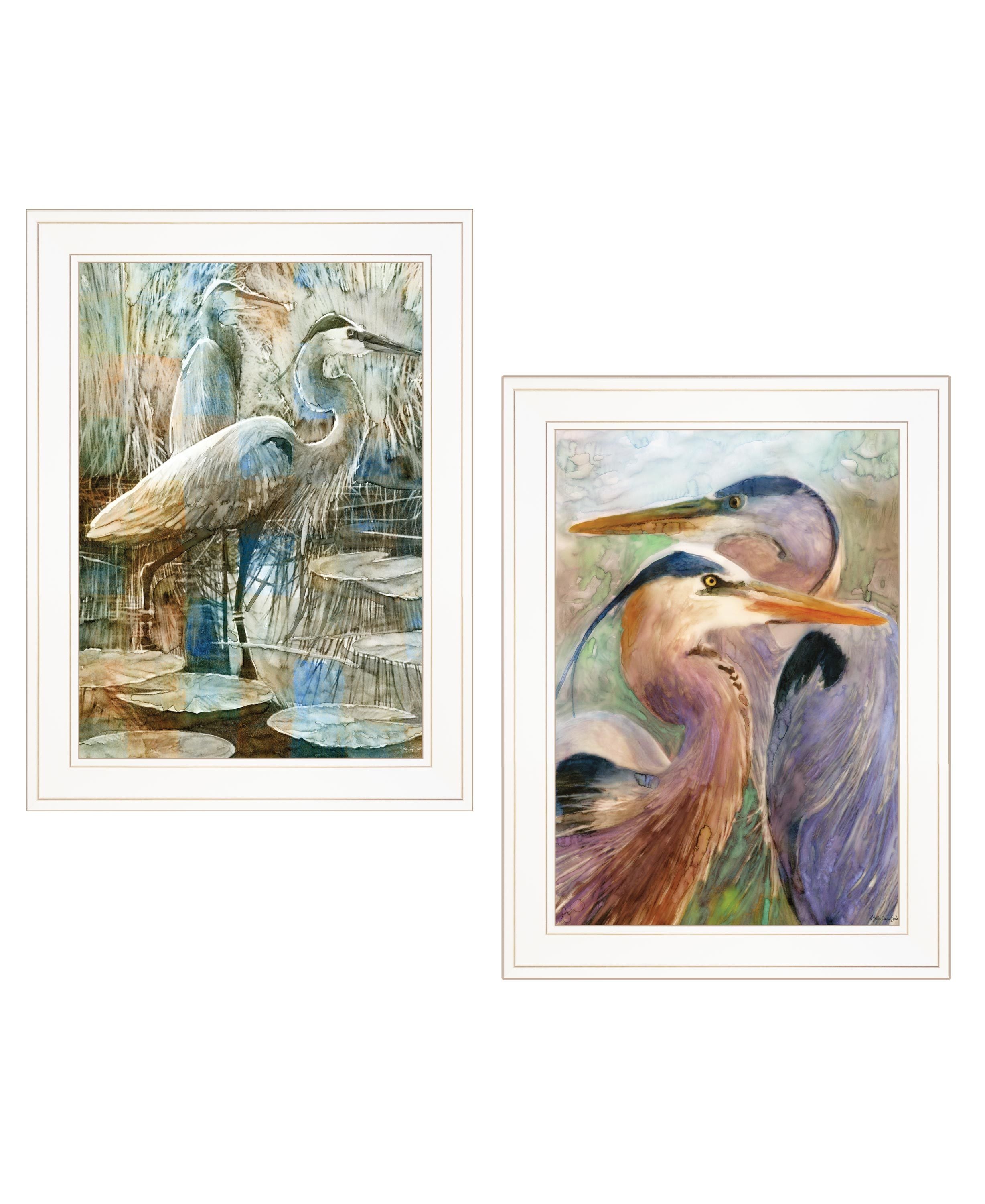 "Blue Heron Duet" 2-Piece Vignette by Stellar Design Studio, Ready to Hang Framed Print, White Frame