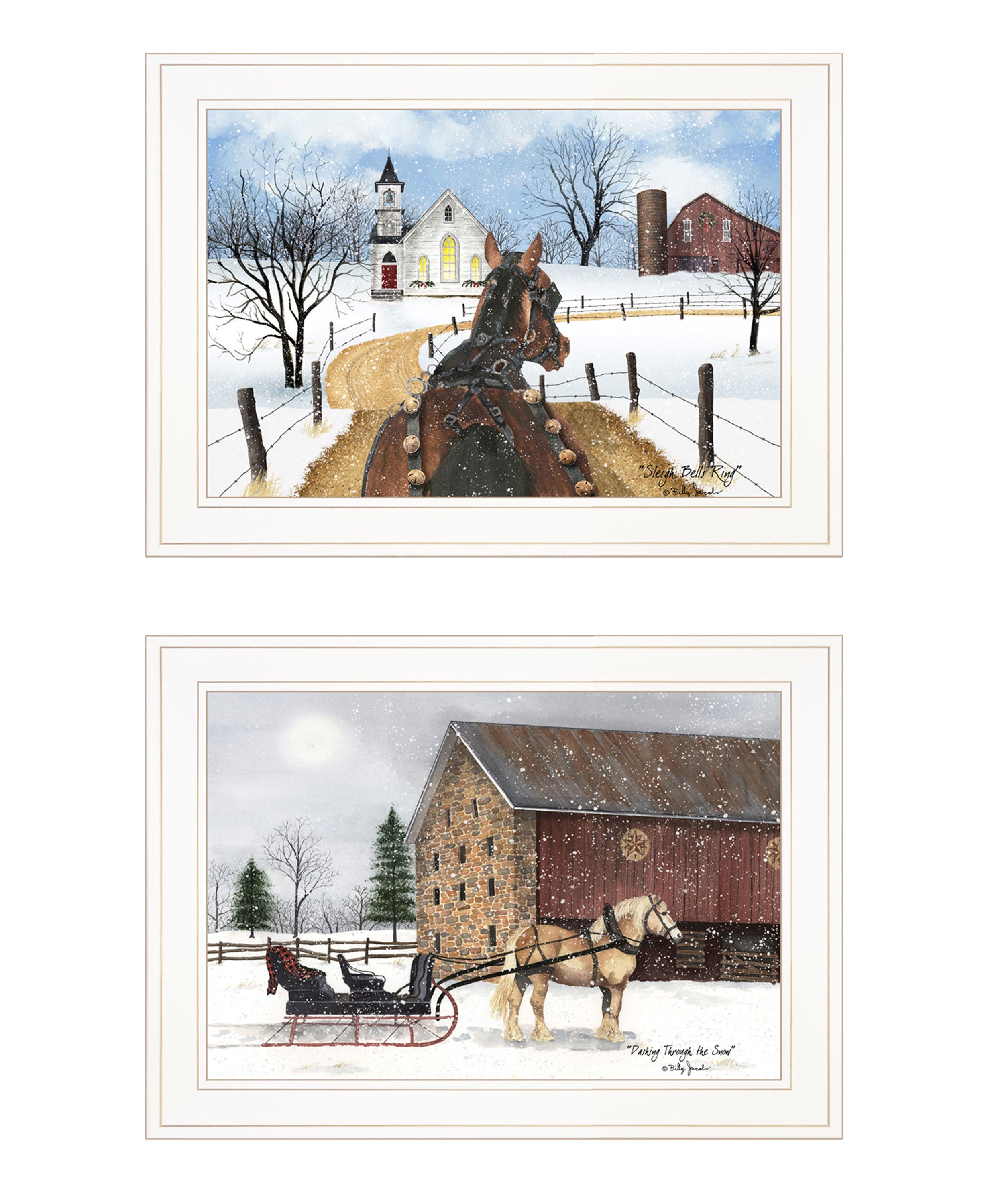 "Sleigh Bells Ringing" 2-Piece Vignette by Billy Jacobs, Ready to Hang Framed Print, White Frame
