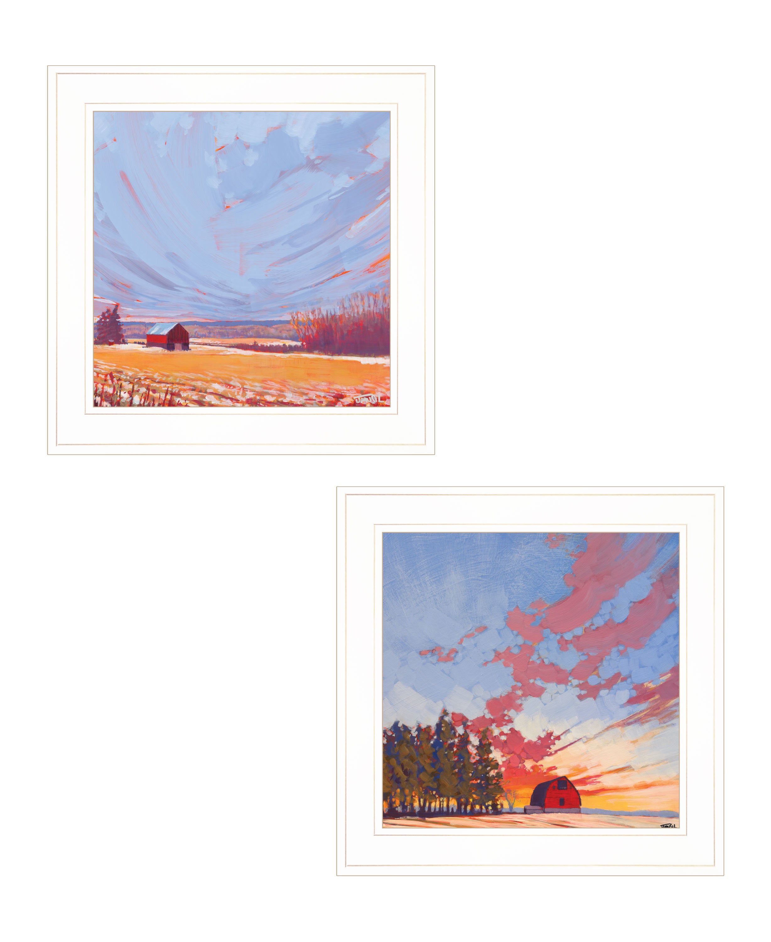 "Scenic Landscapes With Barns" 2-Piece Vignette by Jim Musial, Ready to Hang Framed Print, White Frame